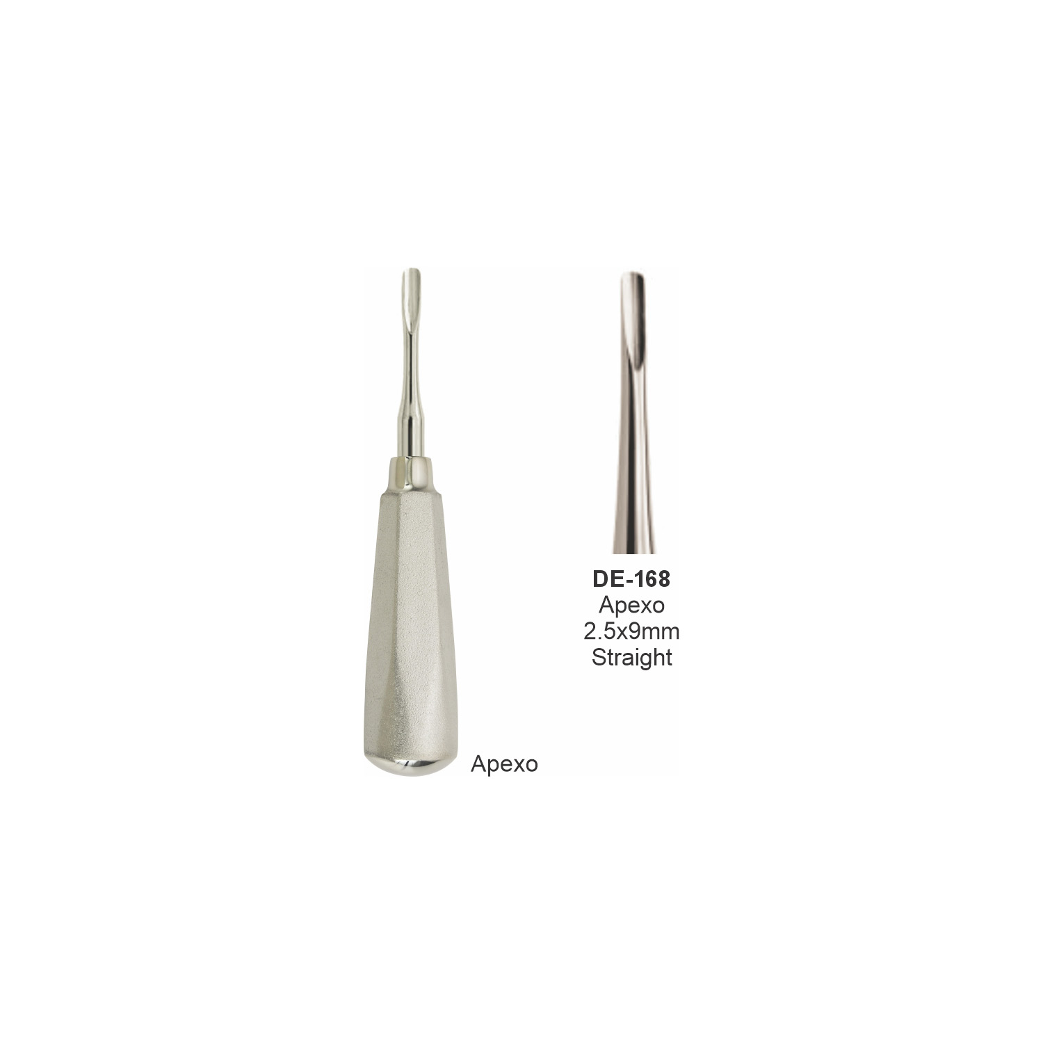 Apexo-wortelheffer 2,5 x 9 mm, recht, breed handvat