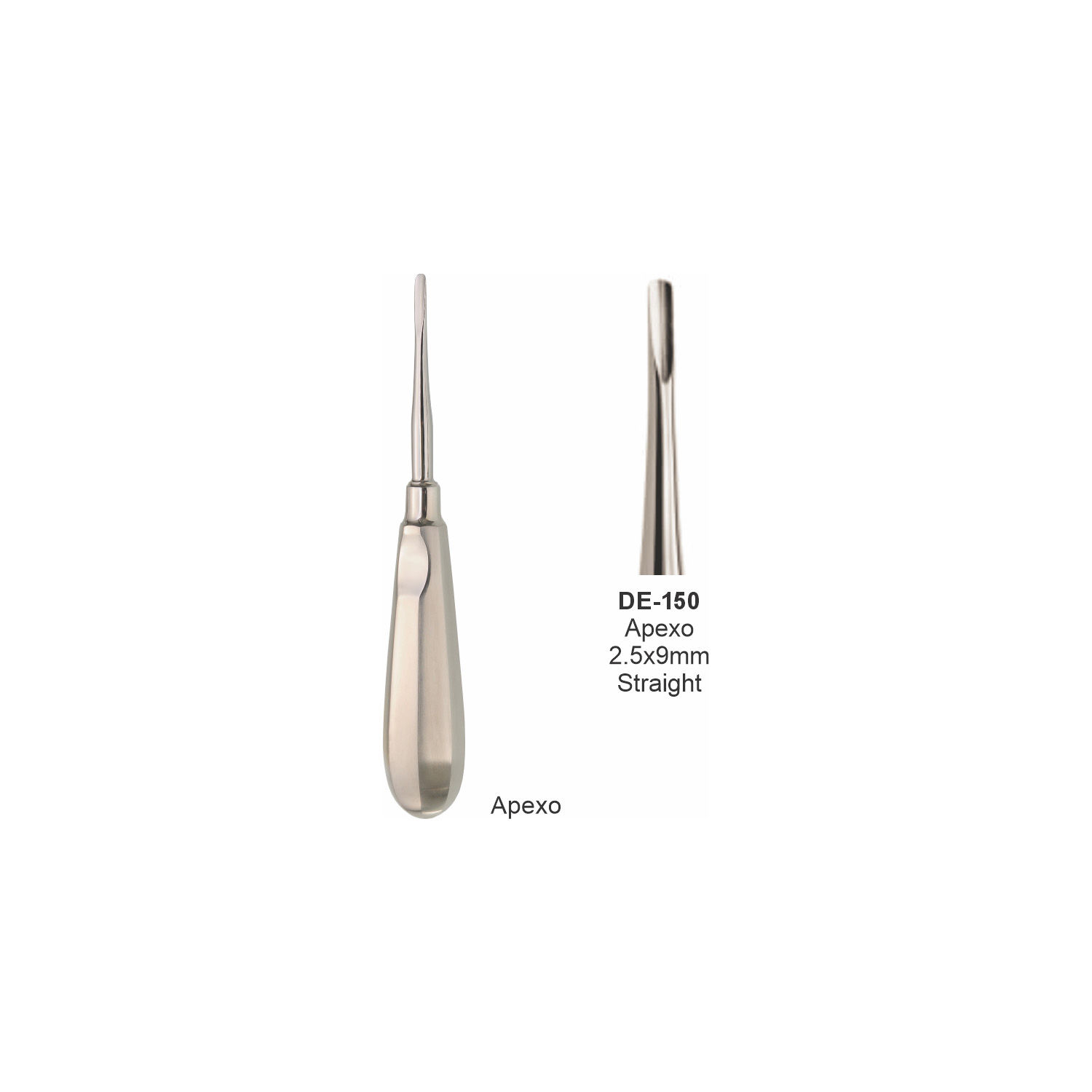 Apexo-wortelheffer 2,5 x 9 mm, recht, slank handvat