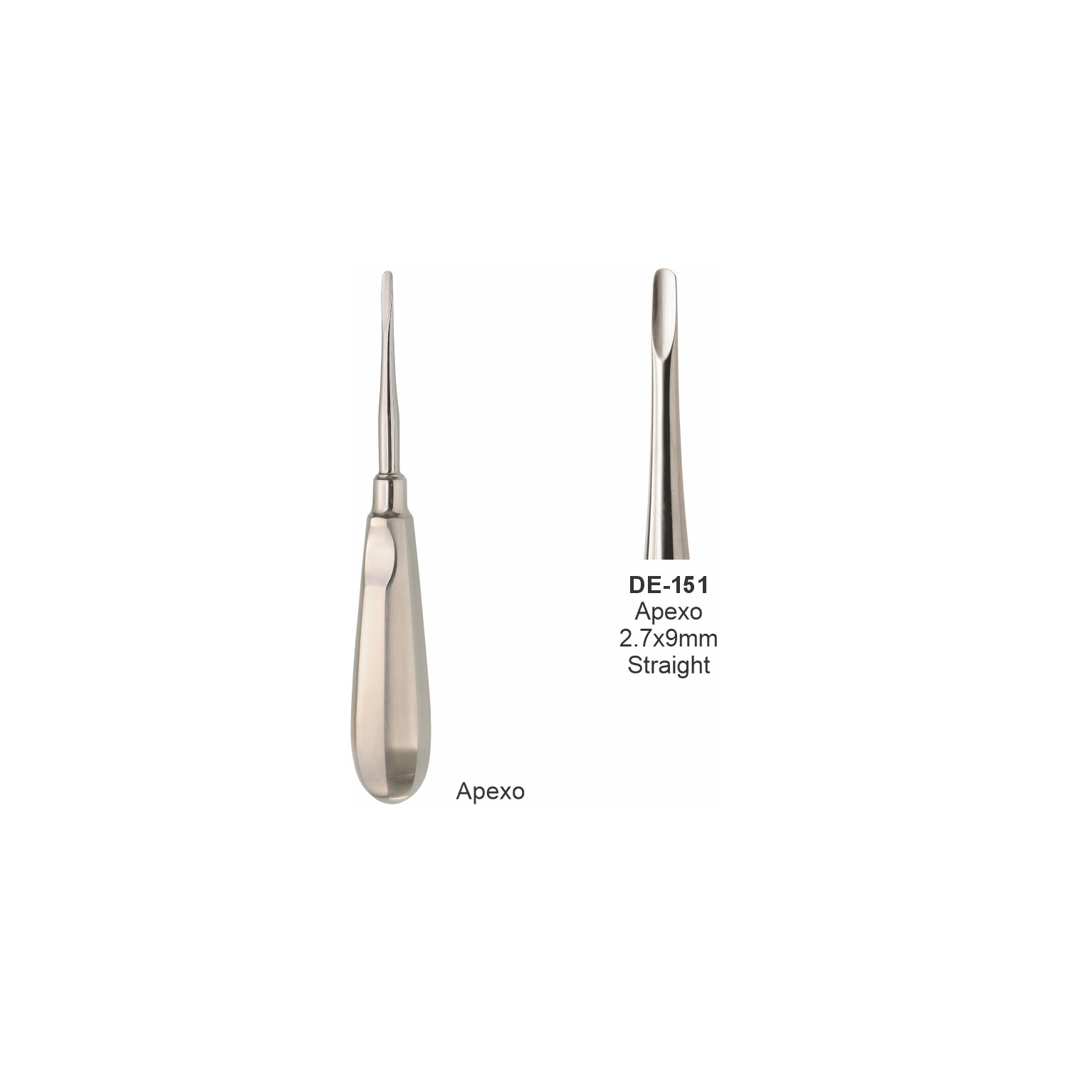 Apexo-wortelheffer 2,7 x 9 mm, recht, slank handvat