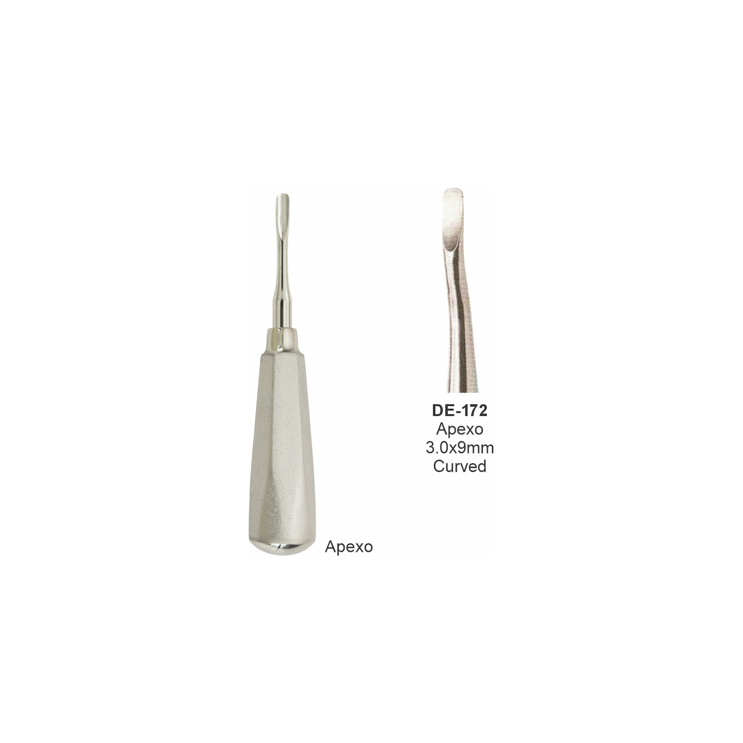 Apexo-wortelheffer 3 x 9 mm, gebogen, breed handvat