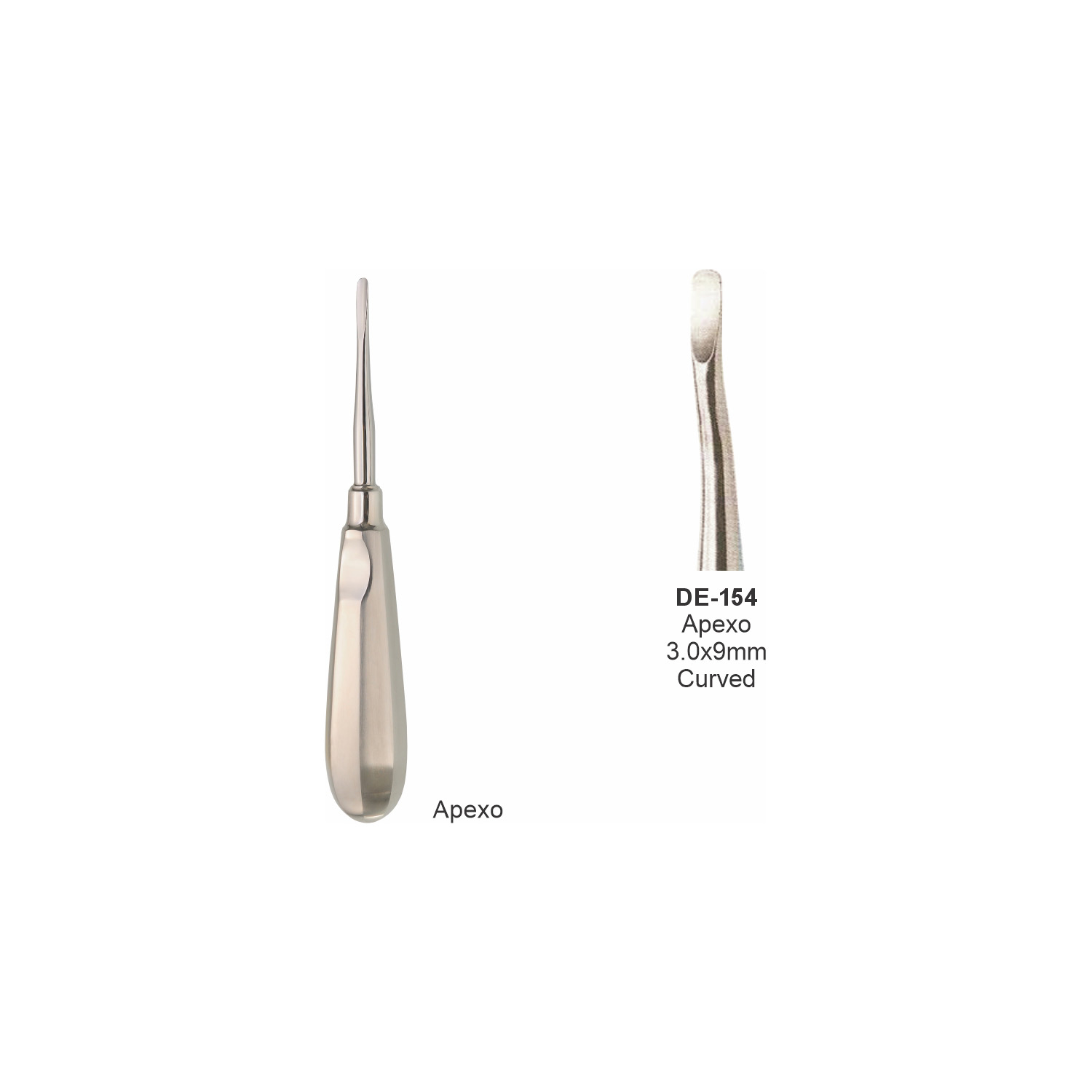Apexo-wortelheffer 3 x 9 mm, gebogen, slank handvat
