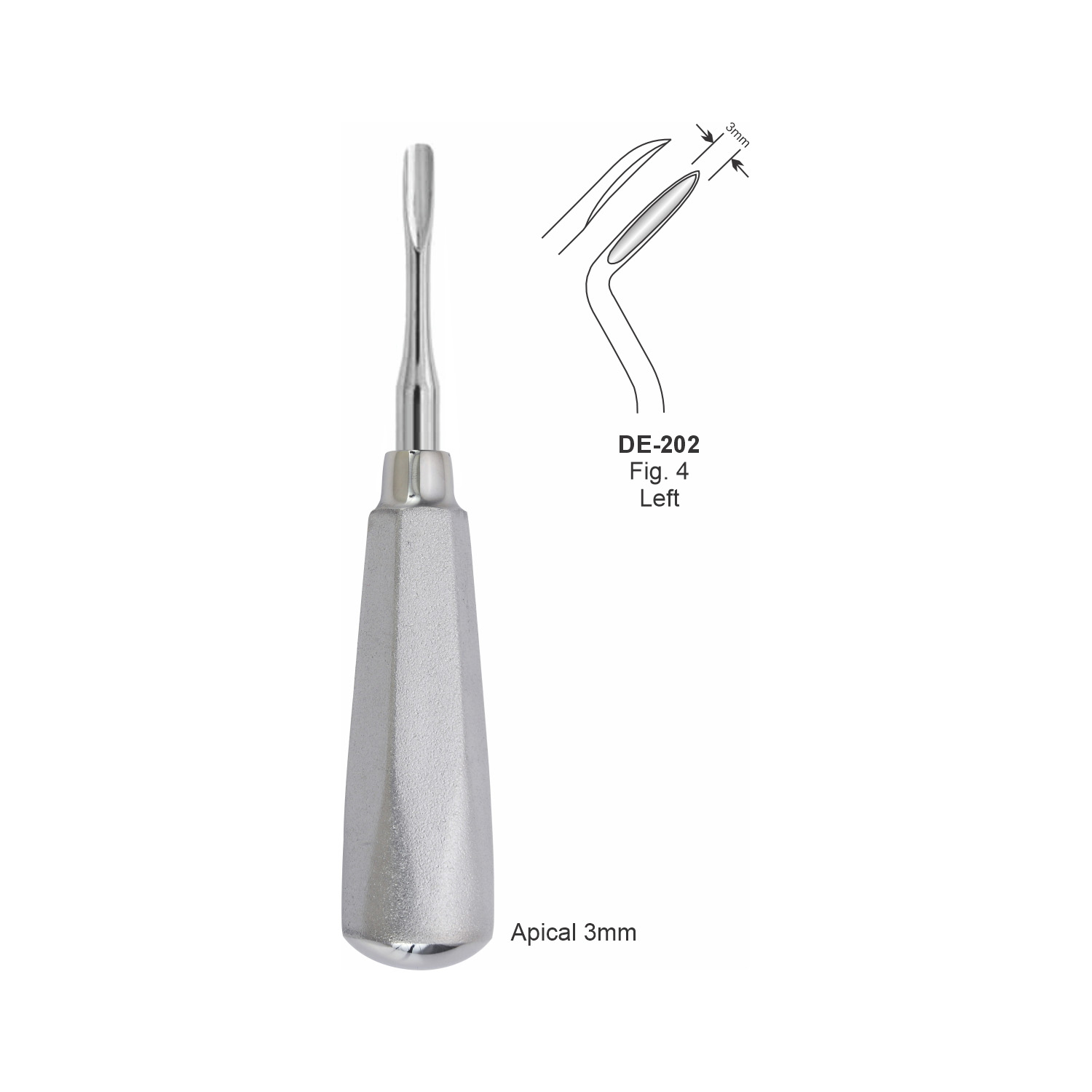 Apicale wortelheffer 3 mm, links, breed handvat
