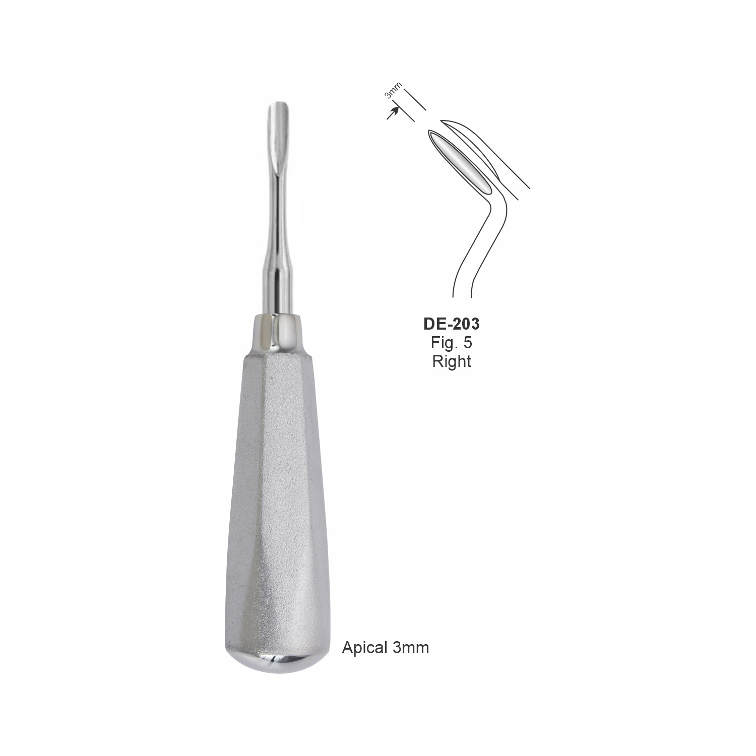 Apicale wortelheffer 3 mm, rechts, breed handvat