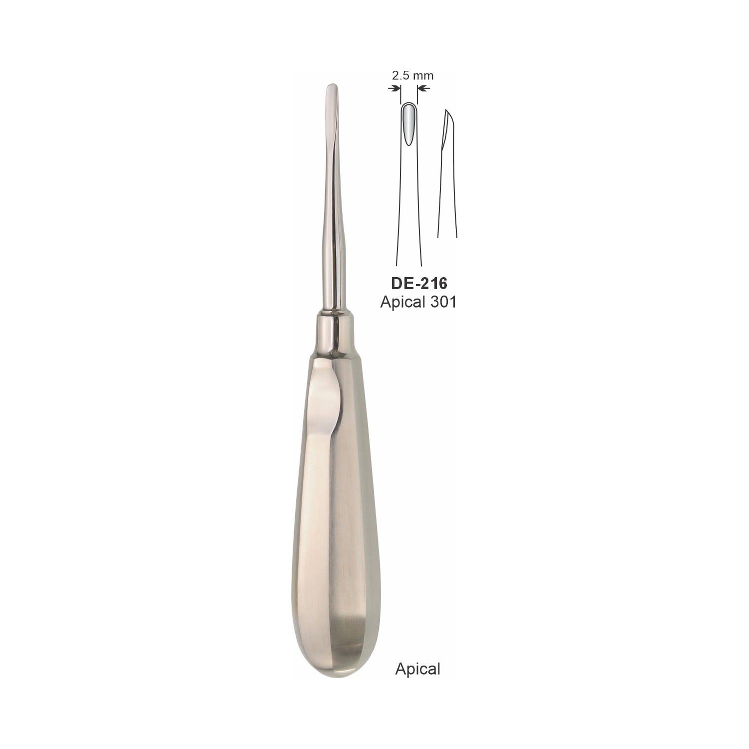 Apicale wortelheffer 301, 2,5 mm, recht