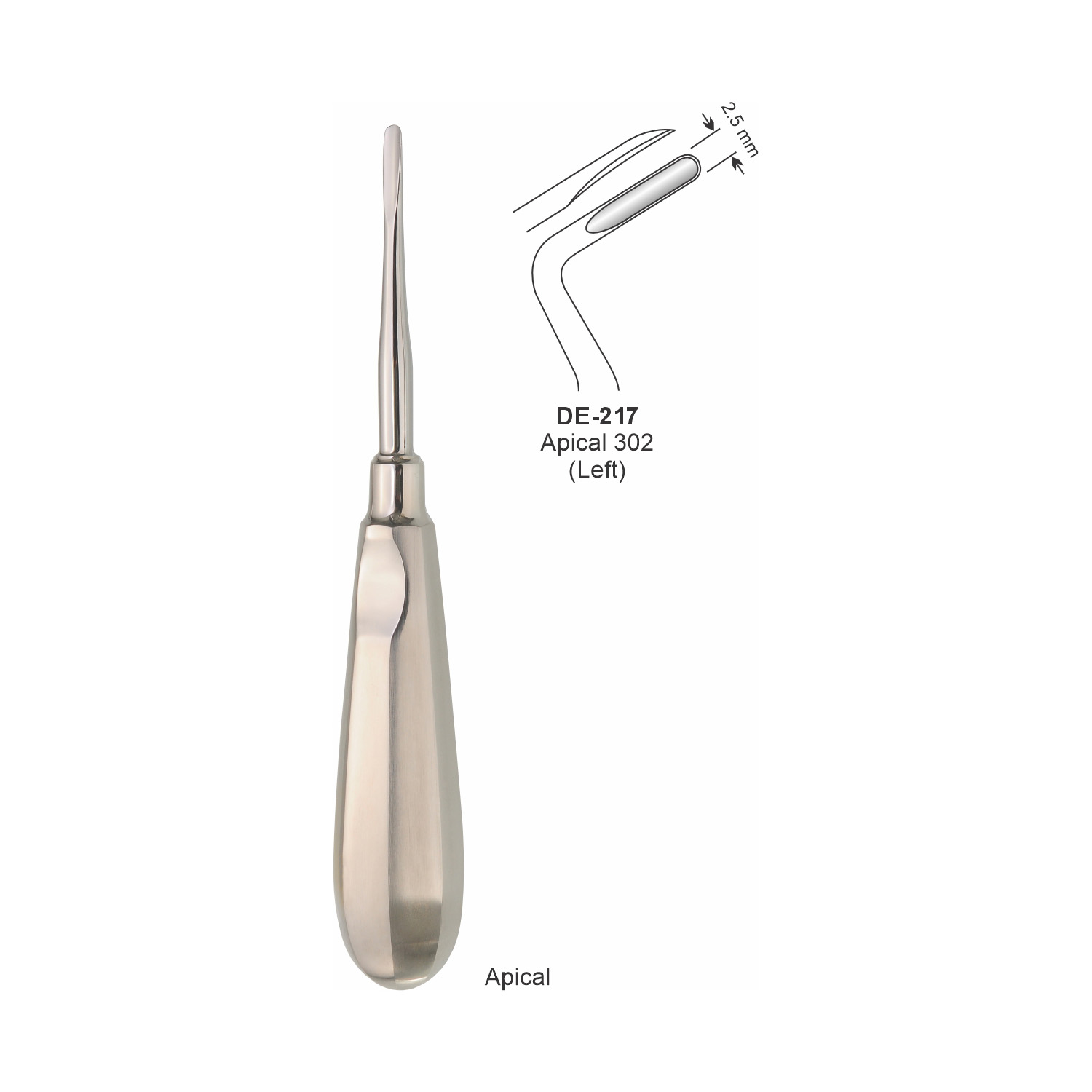 Apicale wortelheffer 302 links, 2,5 mm