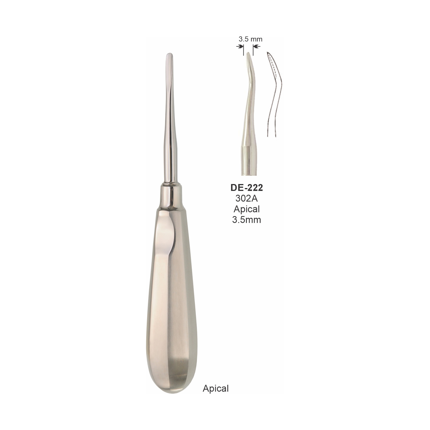 Apicale wortelheffer 302A links gehoekt, 3,5 mm