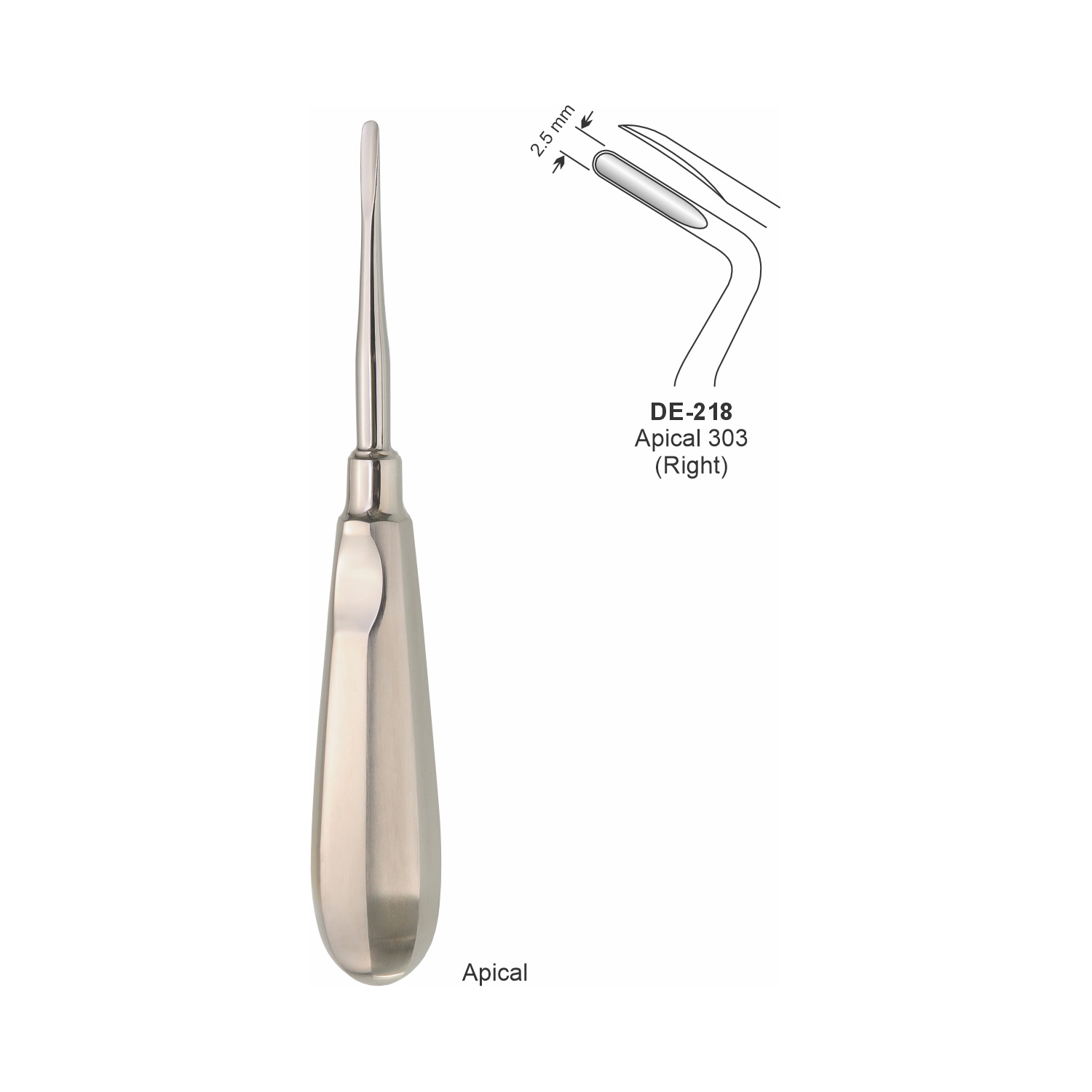 Apicale wortelheffer 303 rechts, 2,5 mm