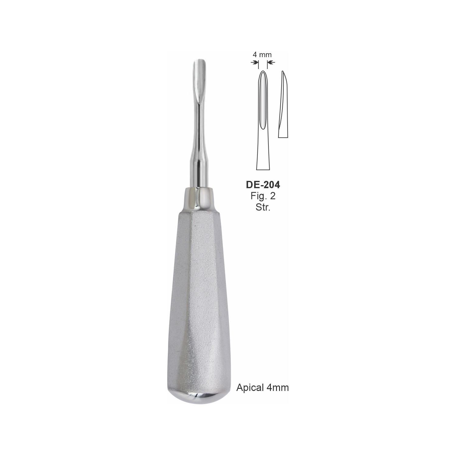 Apicale wortelheffer 4 mm, recht, breed handvat