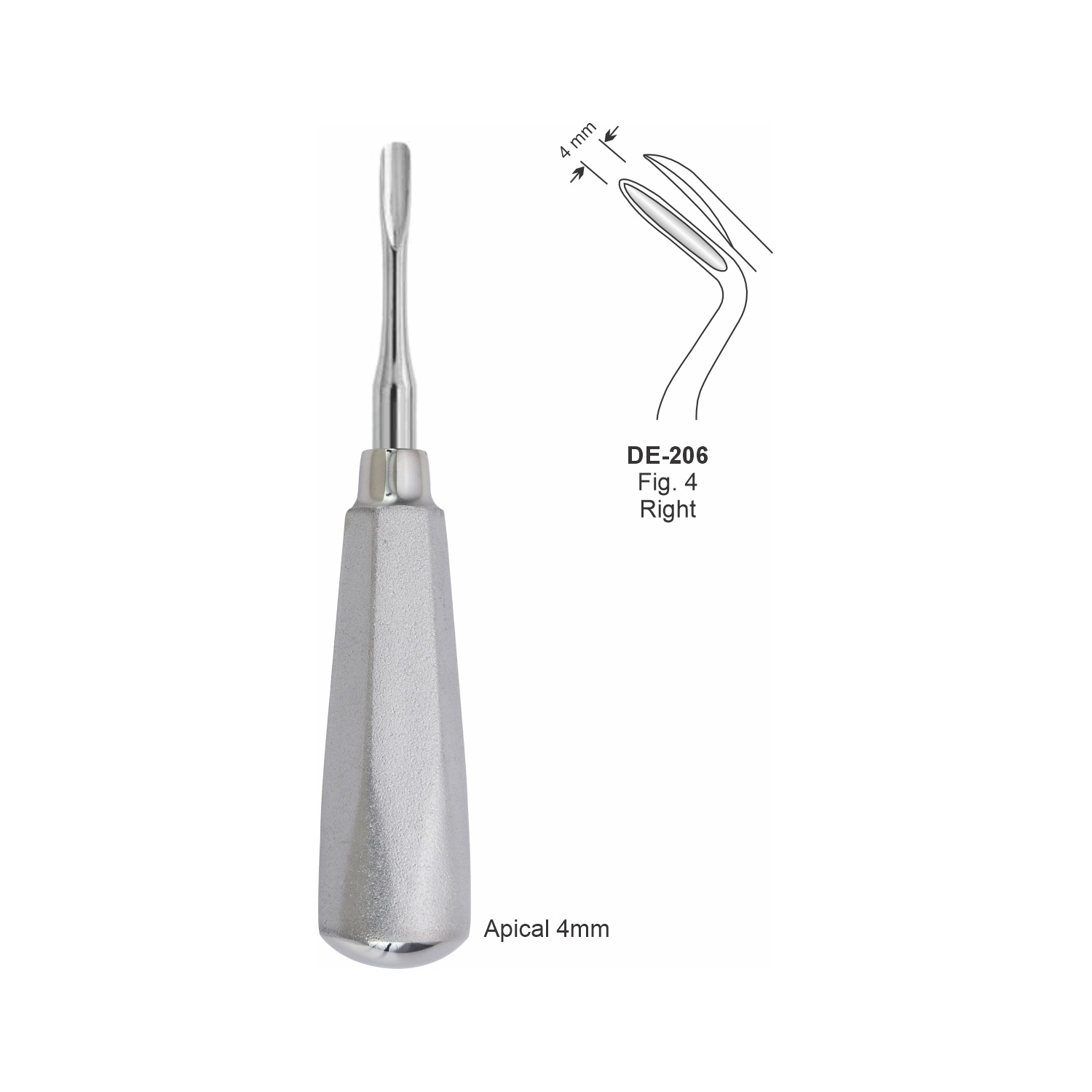 Apicale wortelheffer 4 mm, rechts, breed handvat