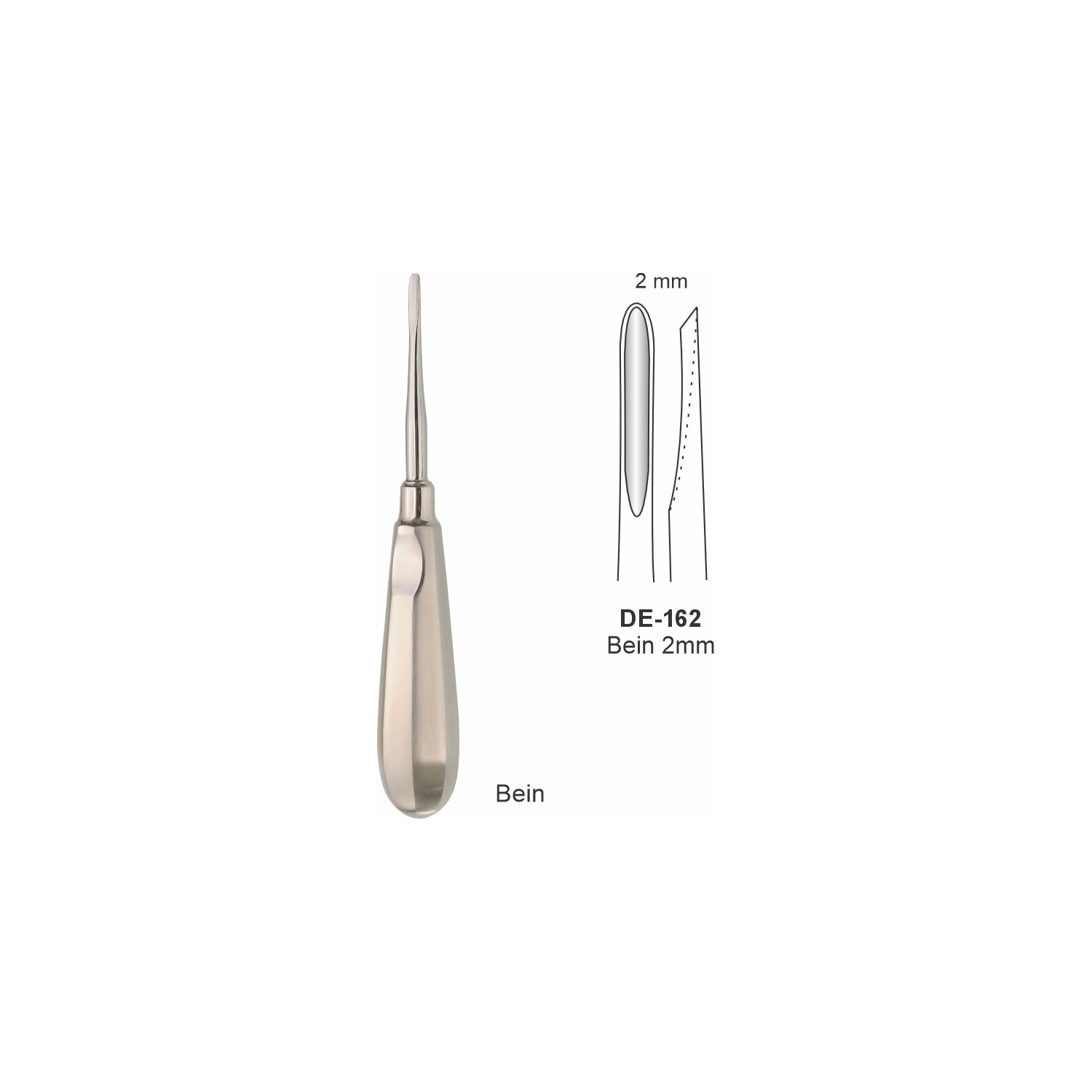 Bein-wortelheffer 2 mm, slank handvat