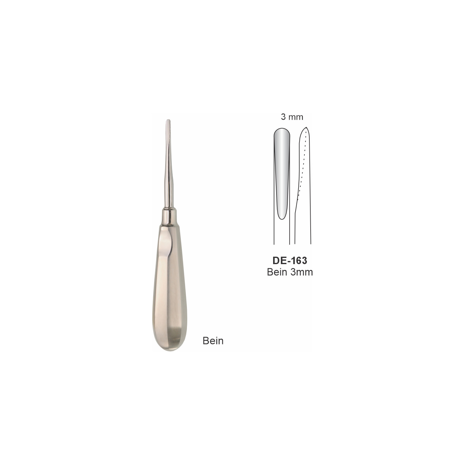 Bein-wortelheffer 3 mm, slank handvat