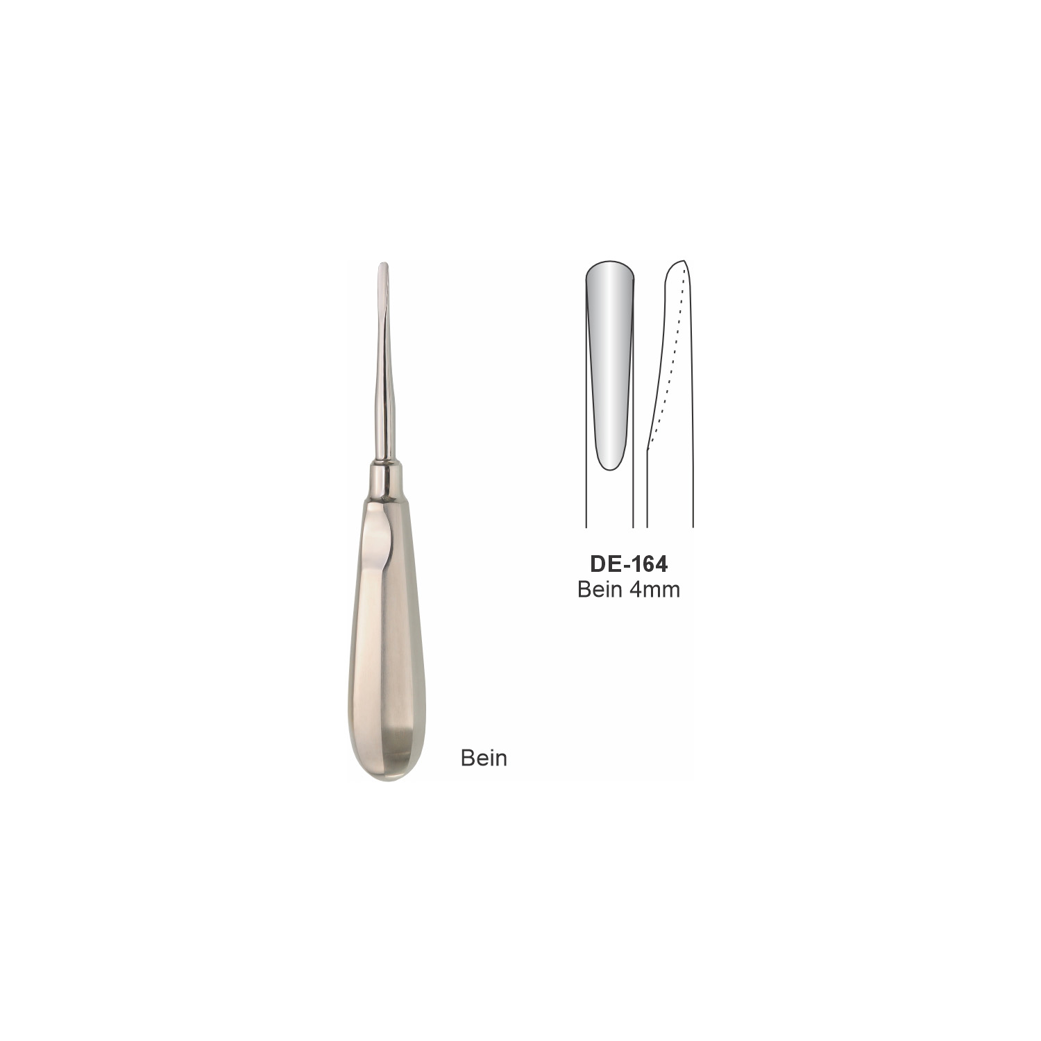 Bein-wortelheffer 4 mm, slank handvat