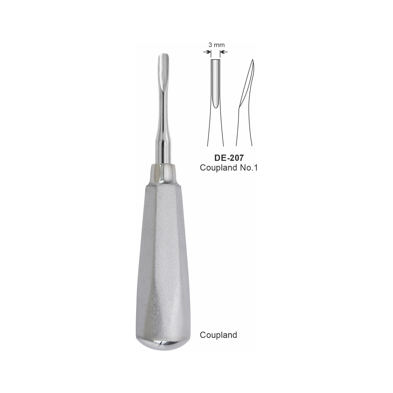 Coupland-wortelheffer nr. 1, 3 mm, breed handvat