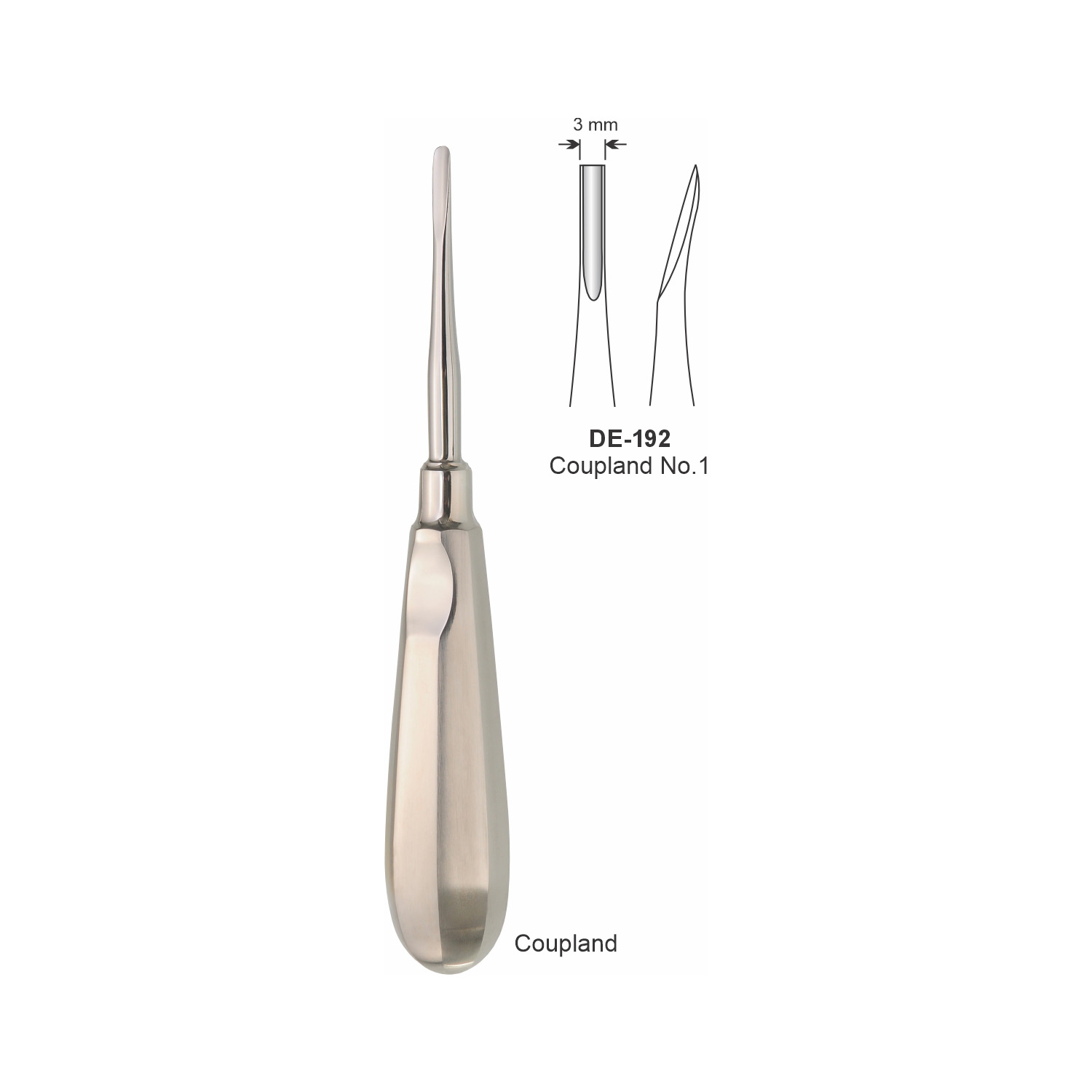 Coupland-wortelheffer nr. 1, 3 mm, slank handvat