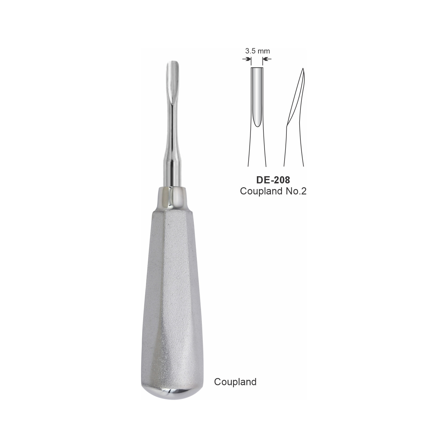 Coupland-wortelheffer nr. 2, 3,5 mm, breed handvat
