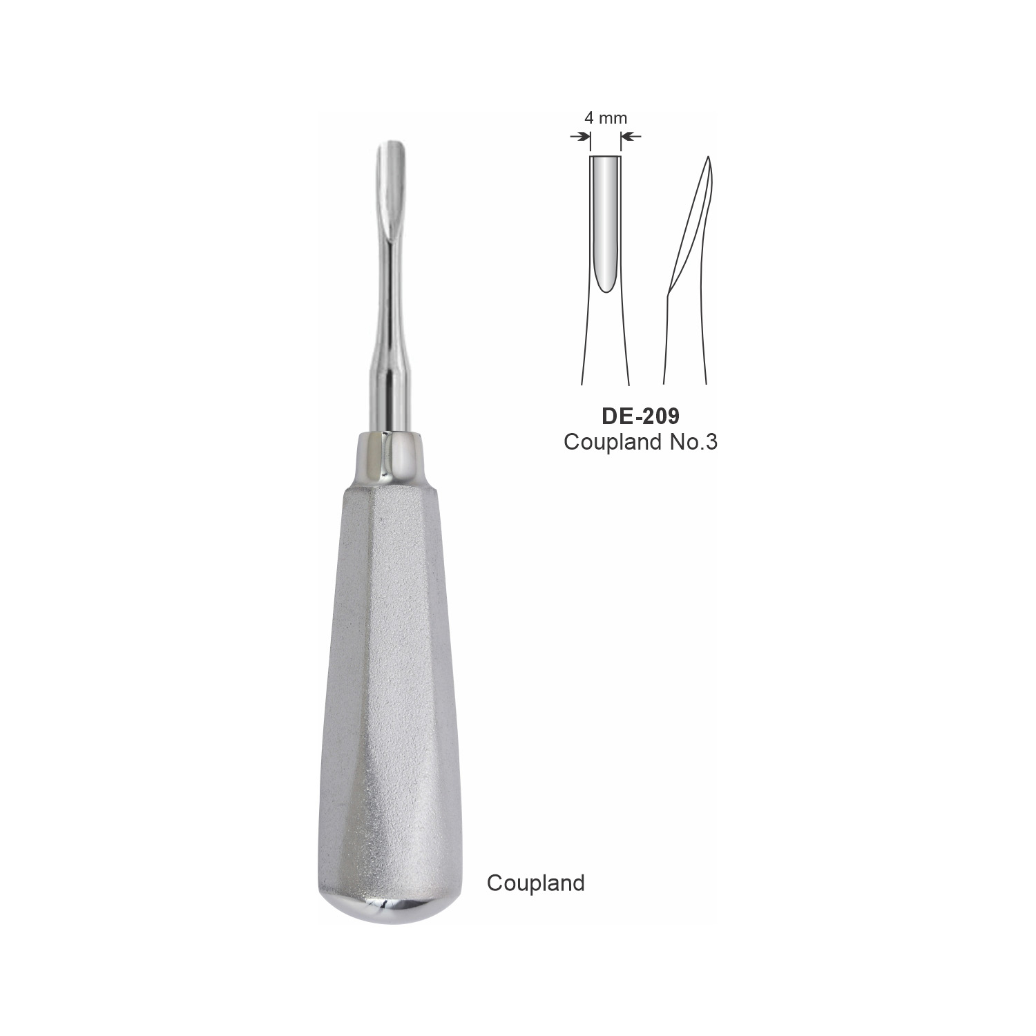 Coupland-wortelheffer nr. 3, 4 mm, breed handvat
