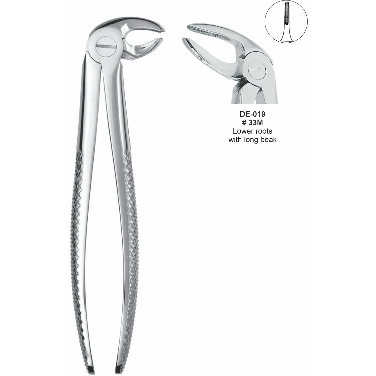 Extractietang wortels onder, lange bek, fig. 33M