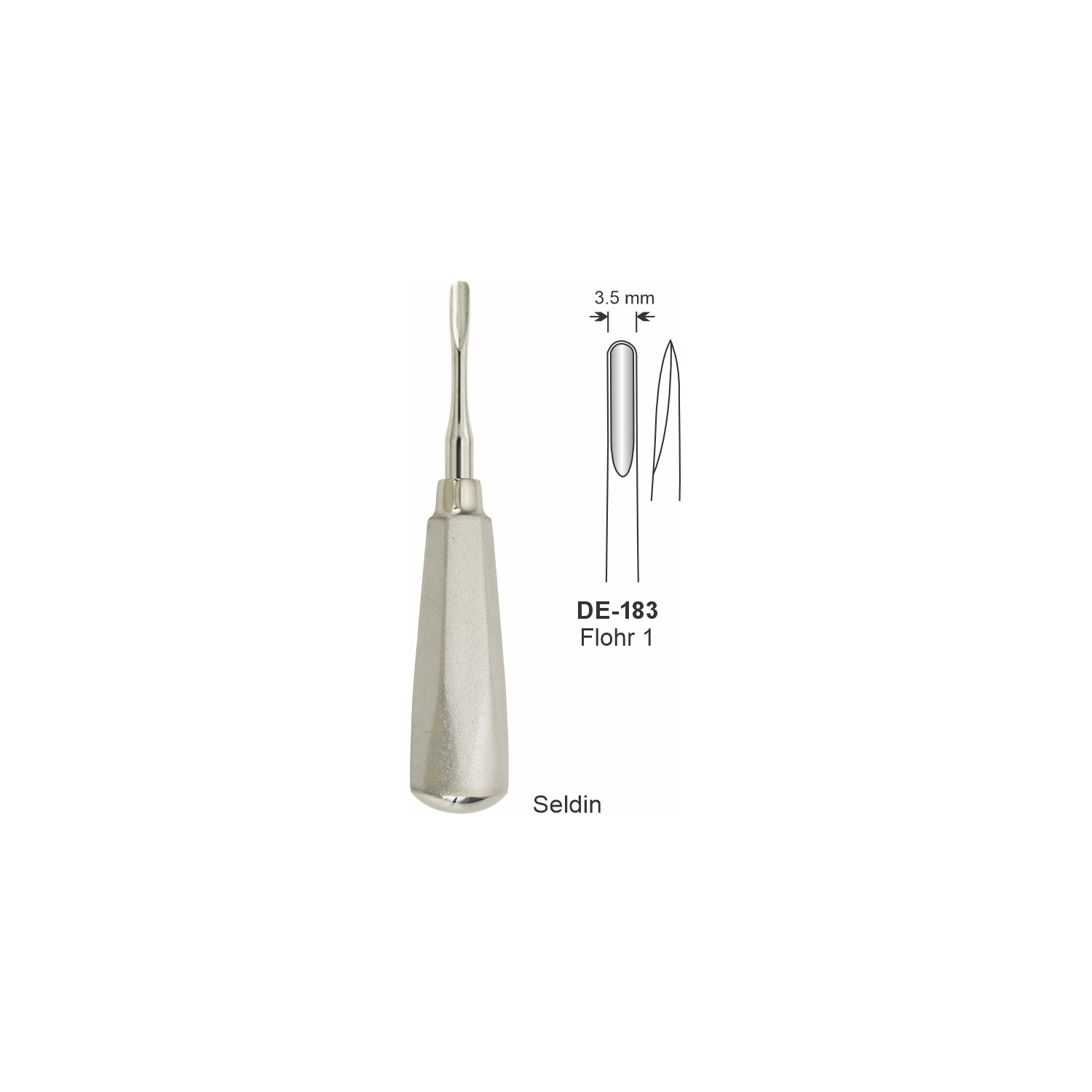 Flohr-wortelheffer nr. 1, 3,5 mm, breed handvat