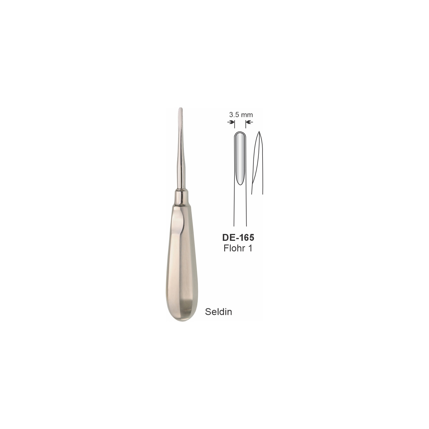 Flohr-wortelheffer nr. 1, 3,5 mm, slank handvat