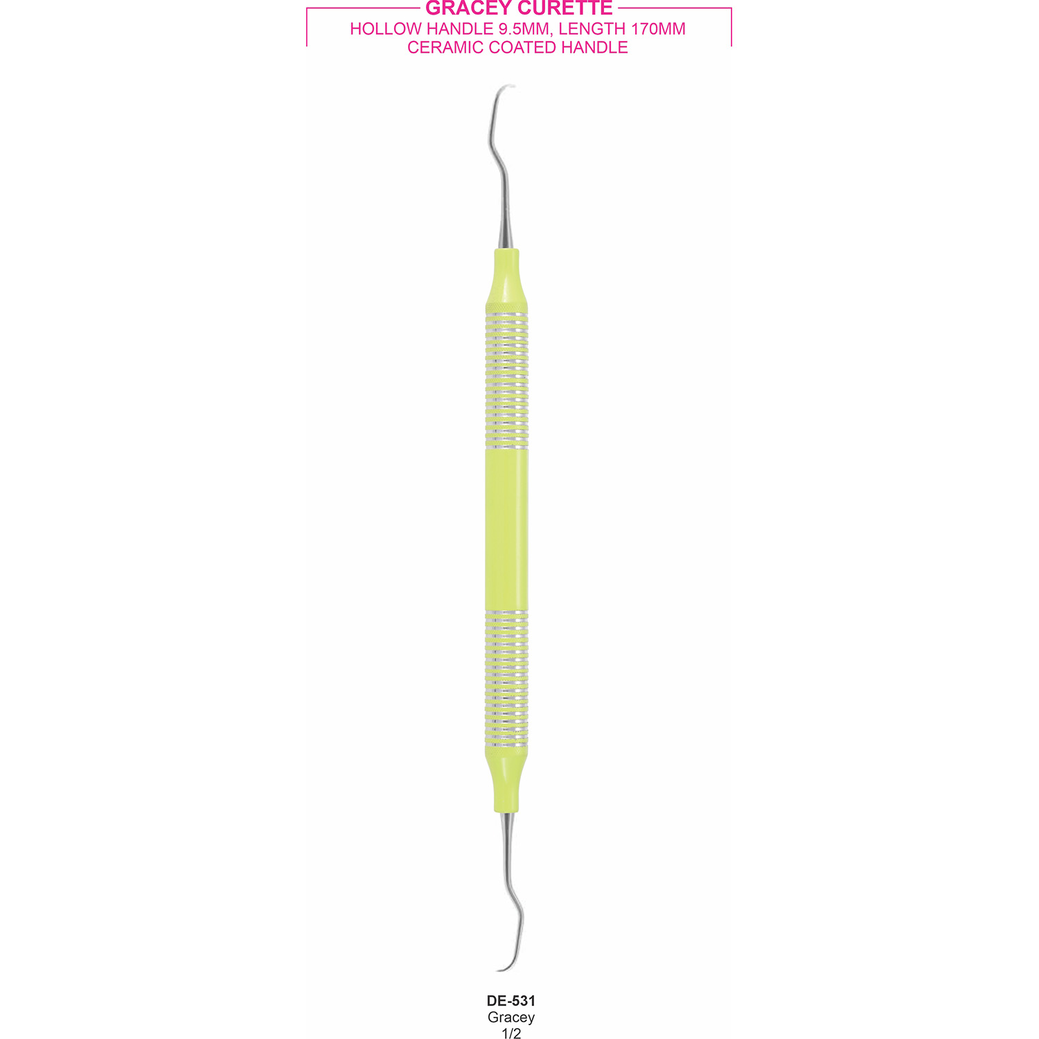 Gracey-curette 1/2, gekleurd hol handvat 9,5 mm, 170 mm