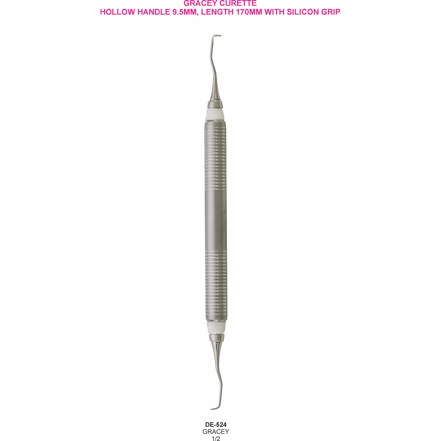 Gracey-curette 1/2, hol handvat 9,5 mm met siliconen grip, 170 mm
