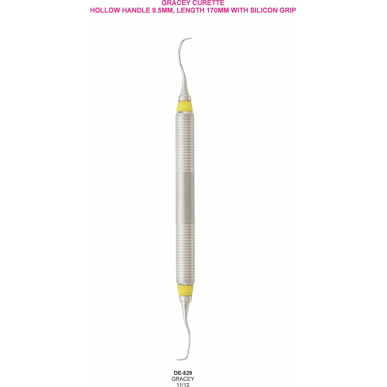 Gracey-curette 11/12, hol handvat 9,5 mm met siliconen grip, 170 mm