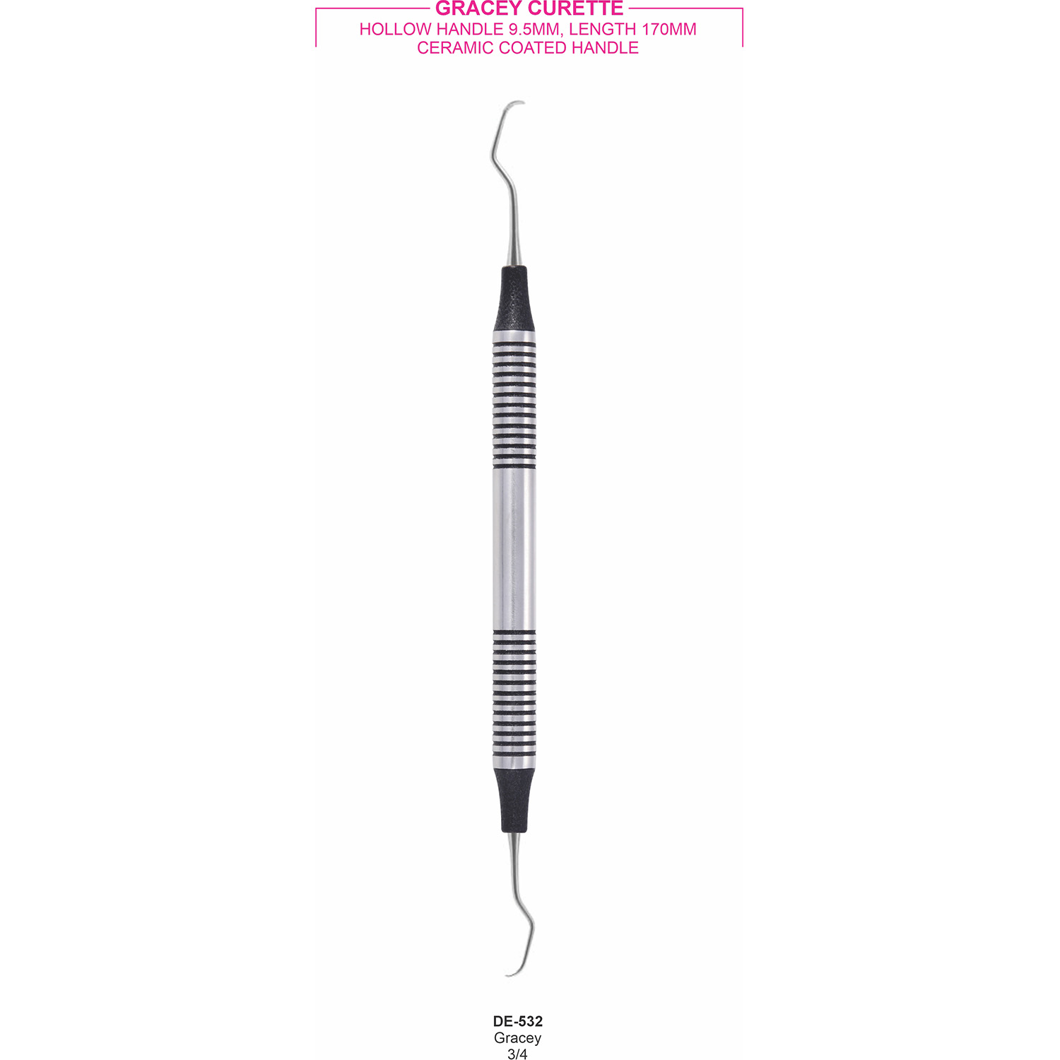 Gracey-curette 3/4, gekleurd hol handvat 9,5 mm, 170 mm