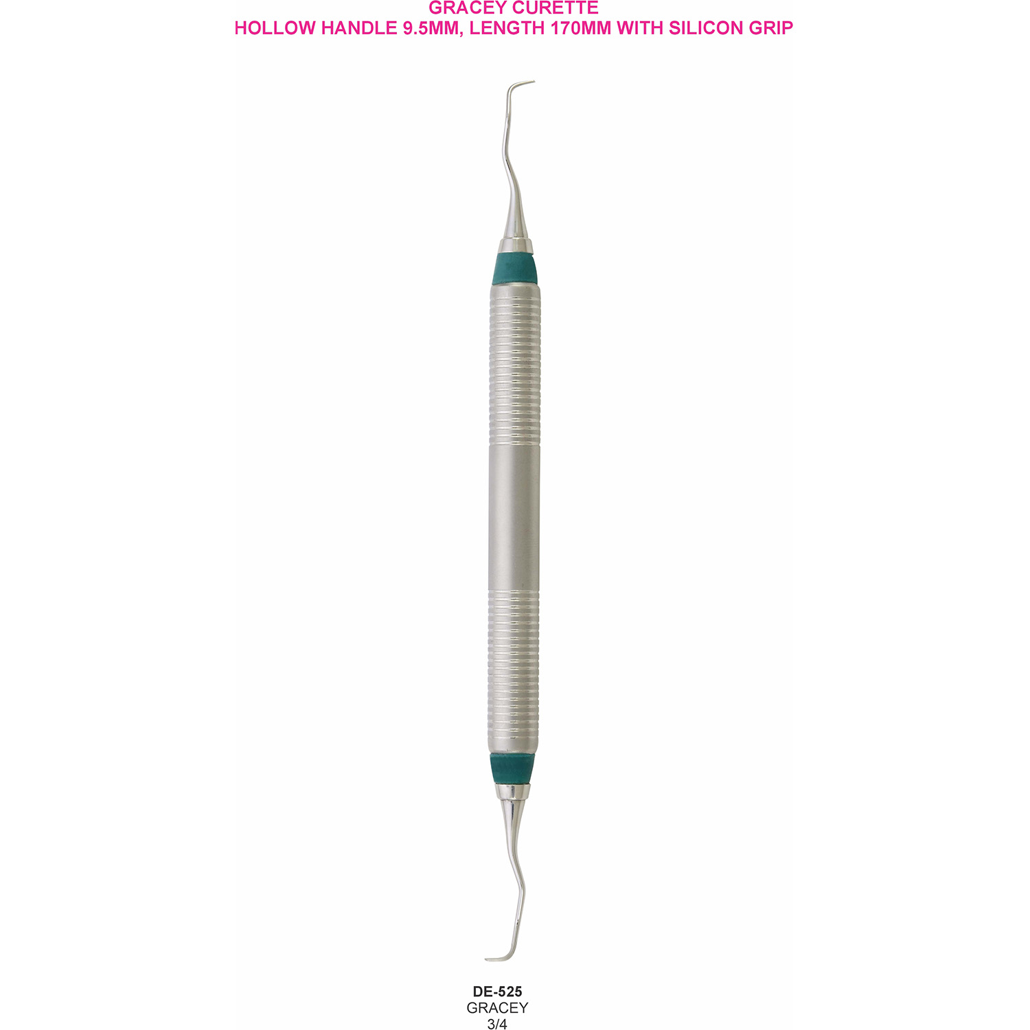 Gracey-curette 3/4, hol handvat 9,5 mm met siliconen grip, 170 mm