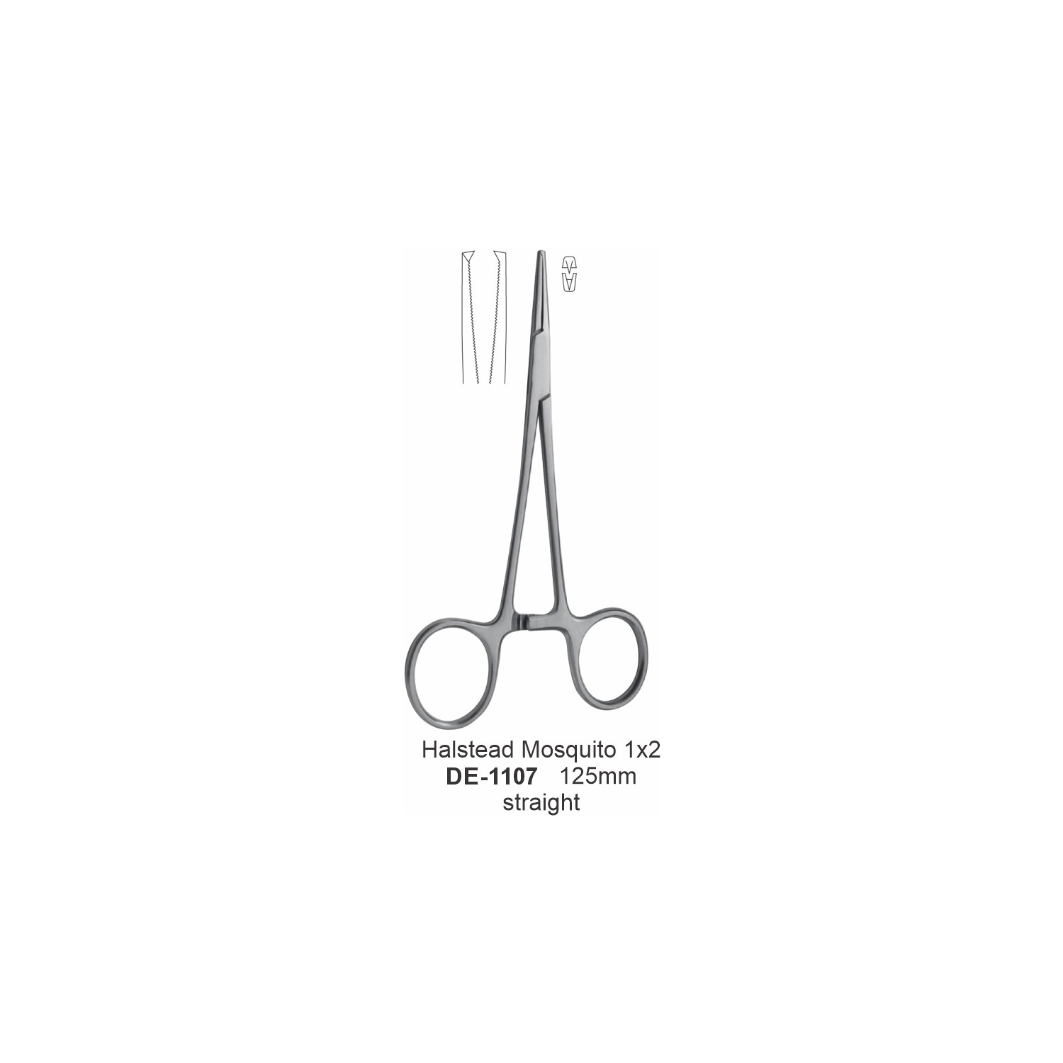 Halsted-mosquito-klem 1x2, 125 mm, recht