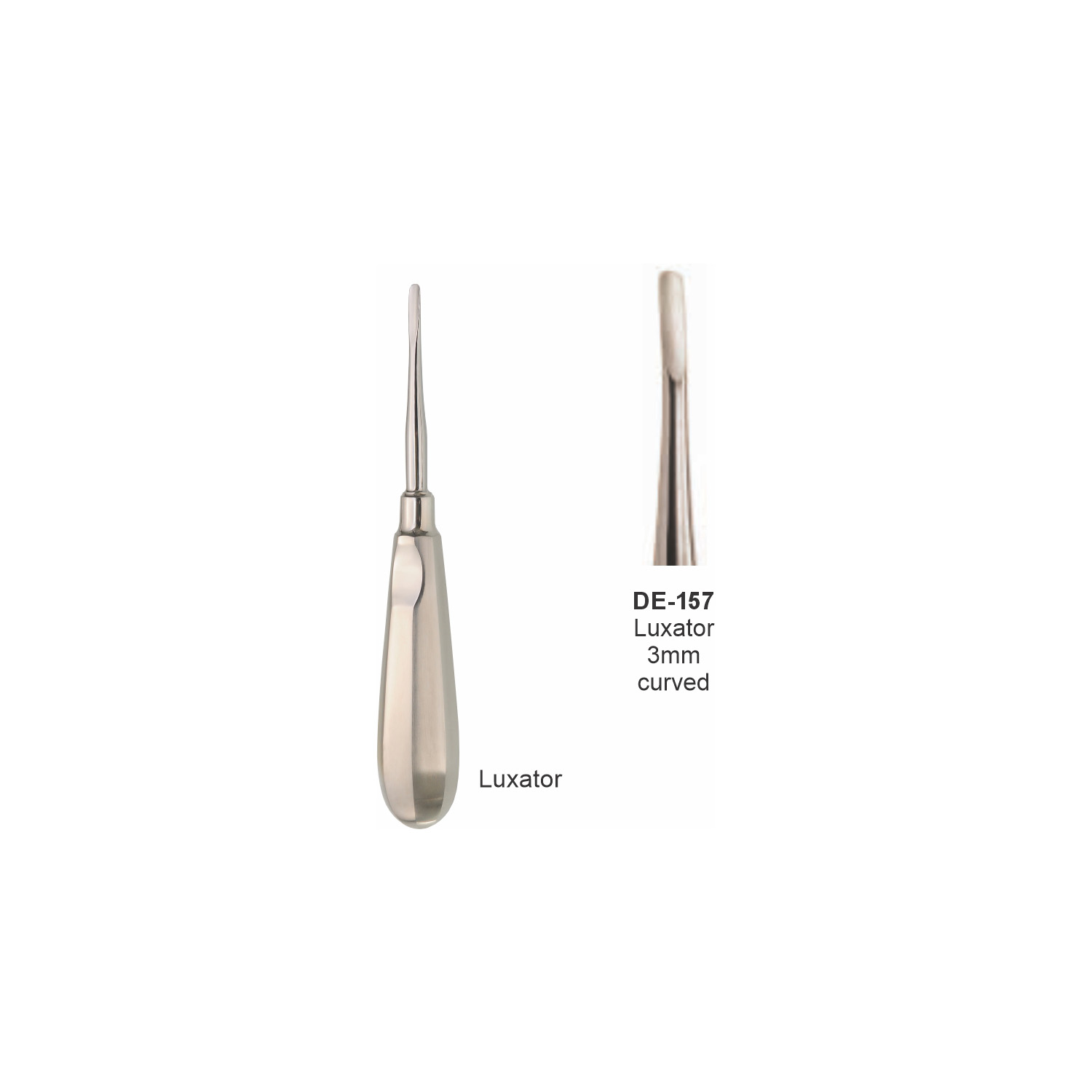 Luxator 3 mm, gebogen, slank handvat