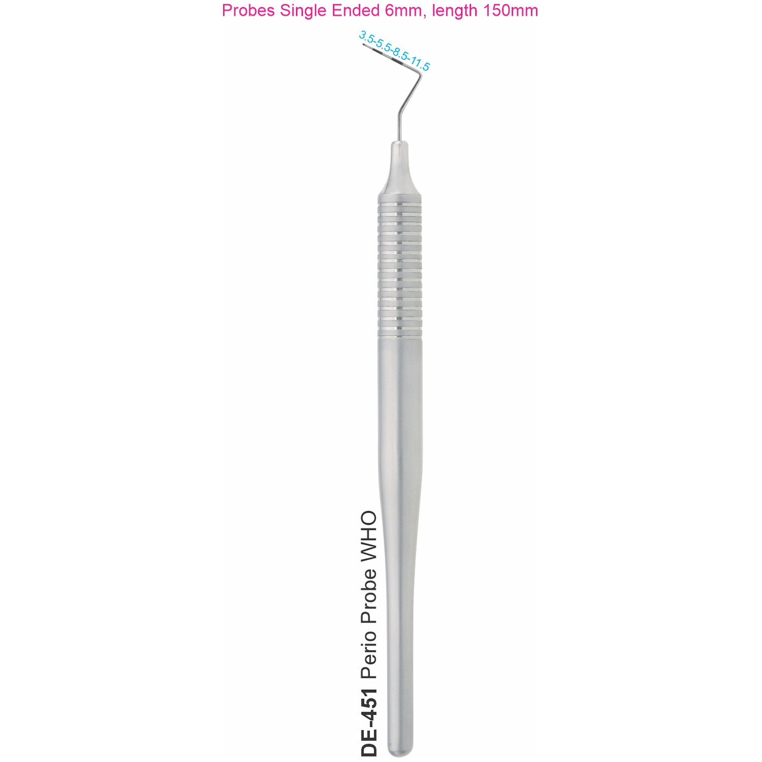 Parodontale sonde WHO, hol handvat 6 mm, 150 mm