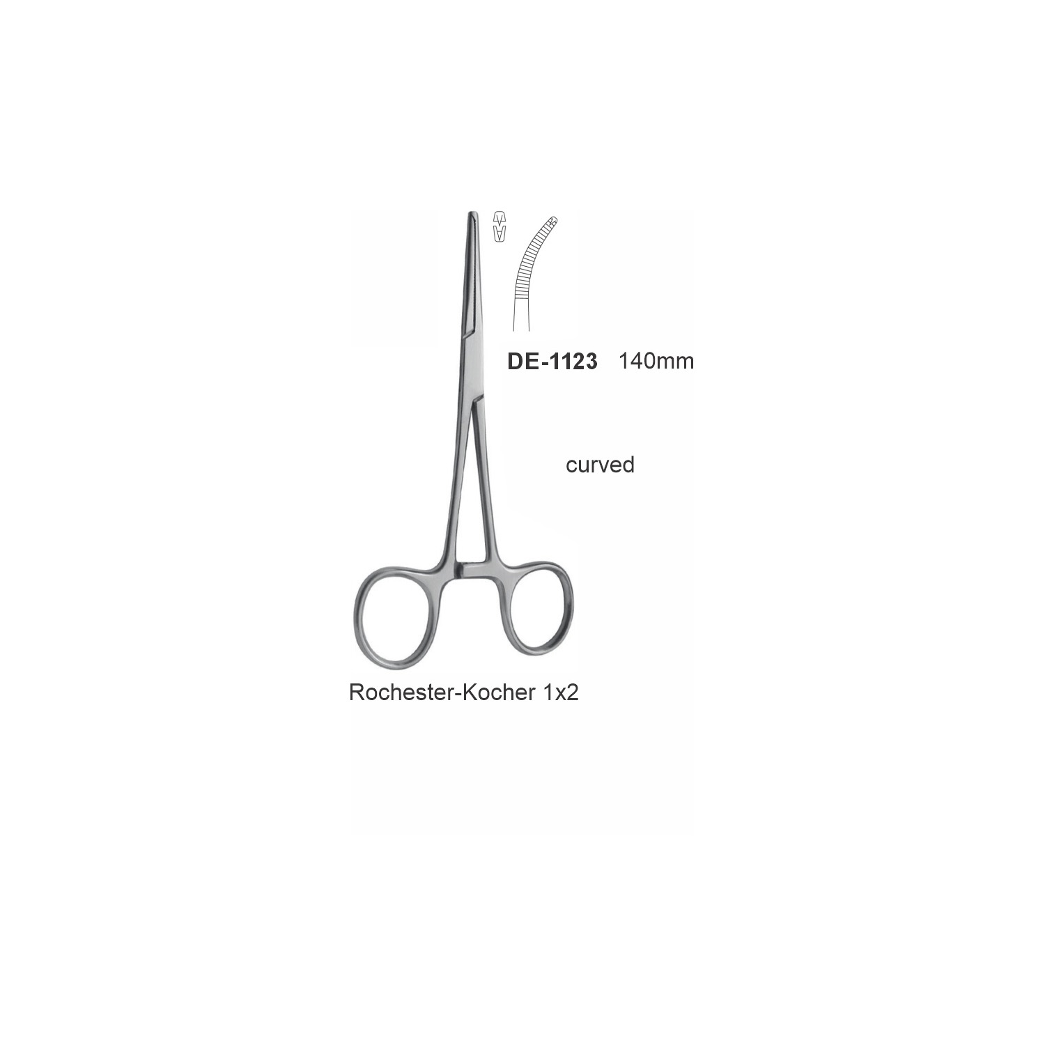 Rochester-Kocher-arterieklem 1x2, 140 mm, gebogen