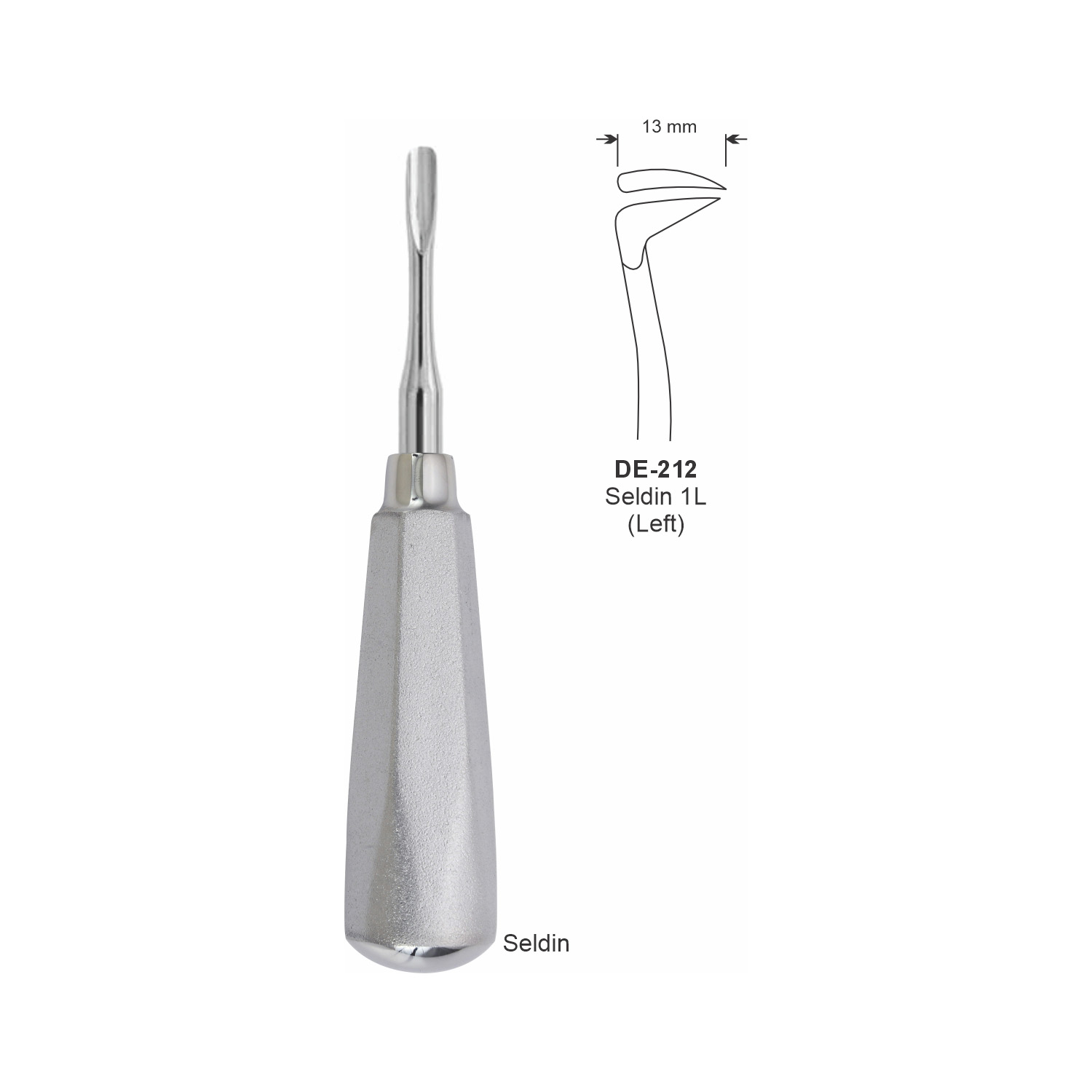 Seldin-wortelheffer 1L links, 13 mm, breed handvat