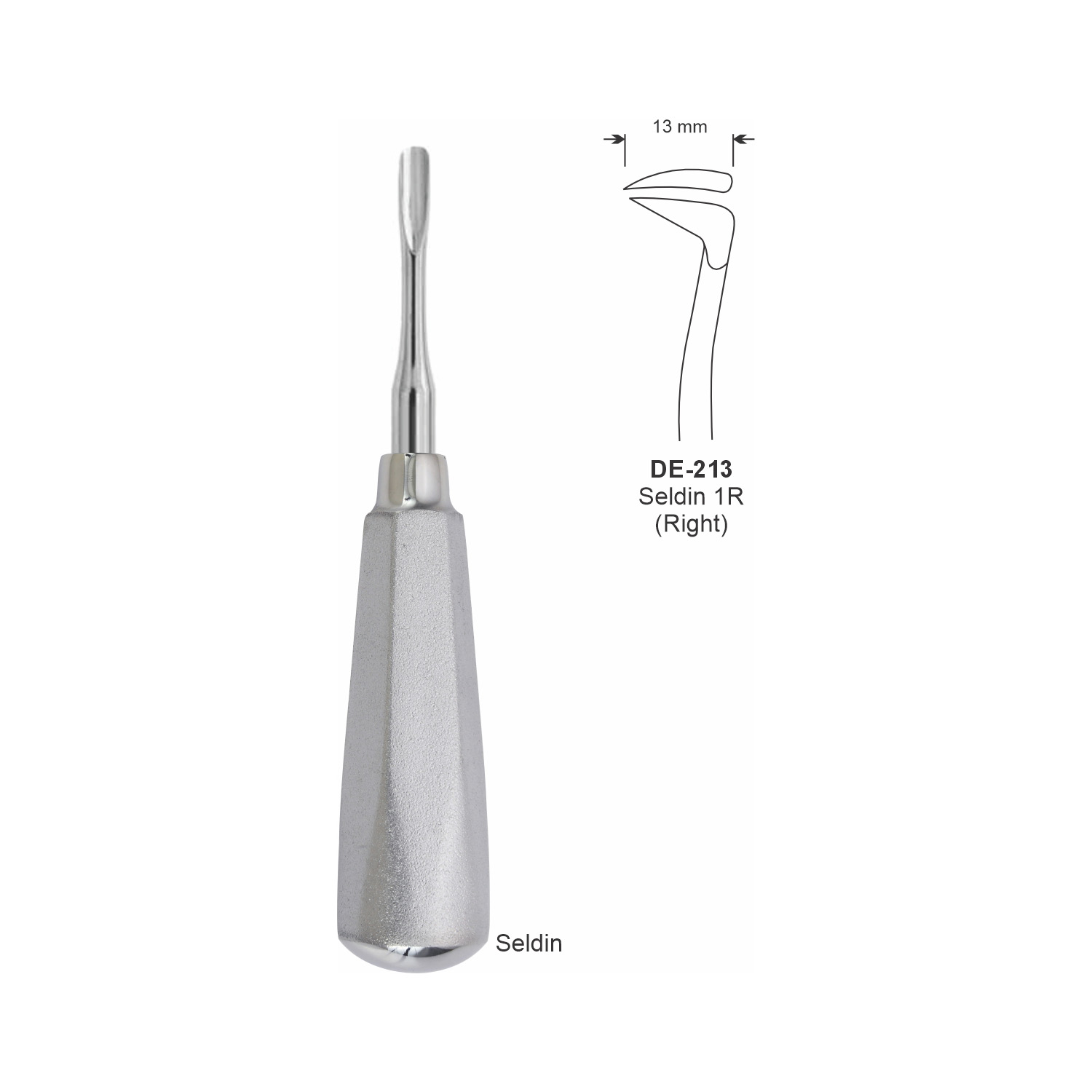 Seldin-wortelheffer 1R rechts, 13 mm, breed handvat