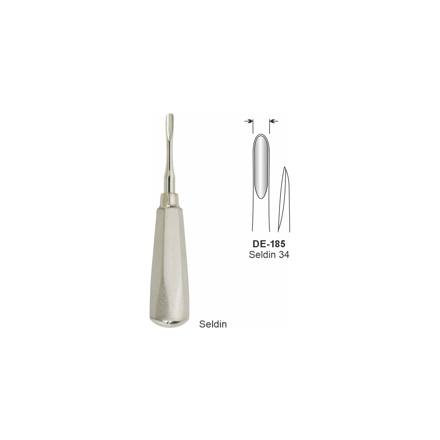 Seldin-wortelheffer 34, 5 mm, breed handvat