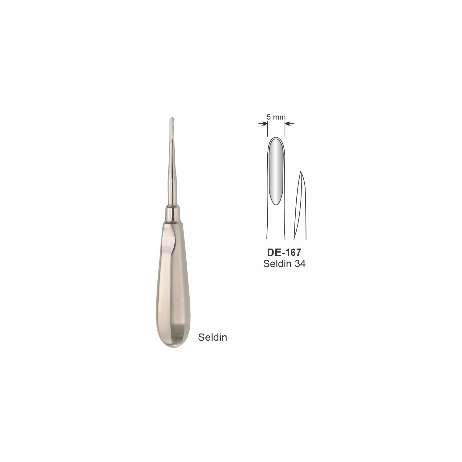 Seldin-wortelheffer 34, 5 mm, slank handvat