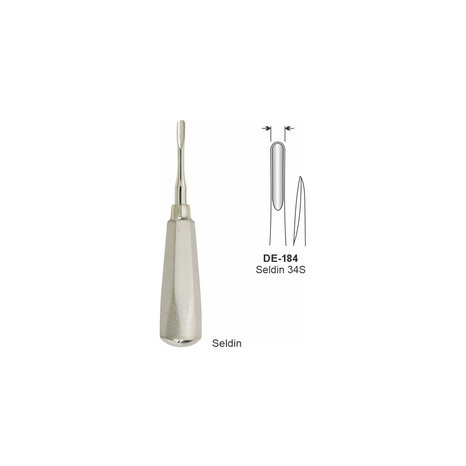 Seldin-wortelheffer 34S, 4 mm, breed handvat