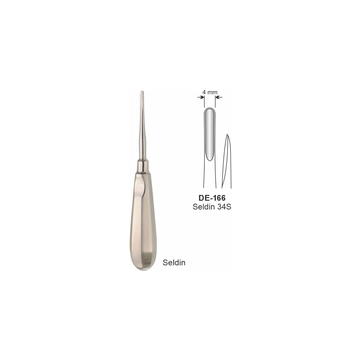 Seldin-wortelheffer 34S, 4 mm, slank handvat
