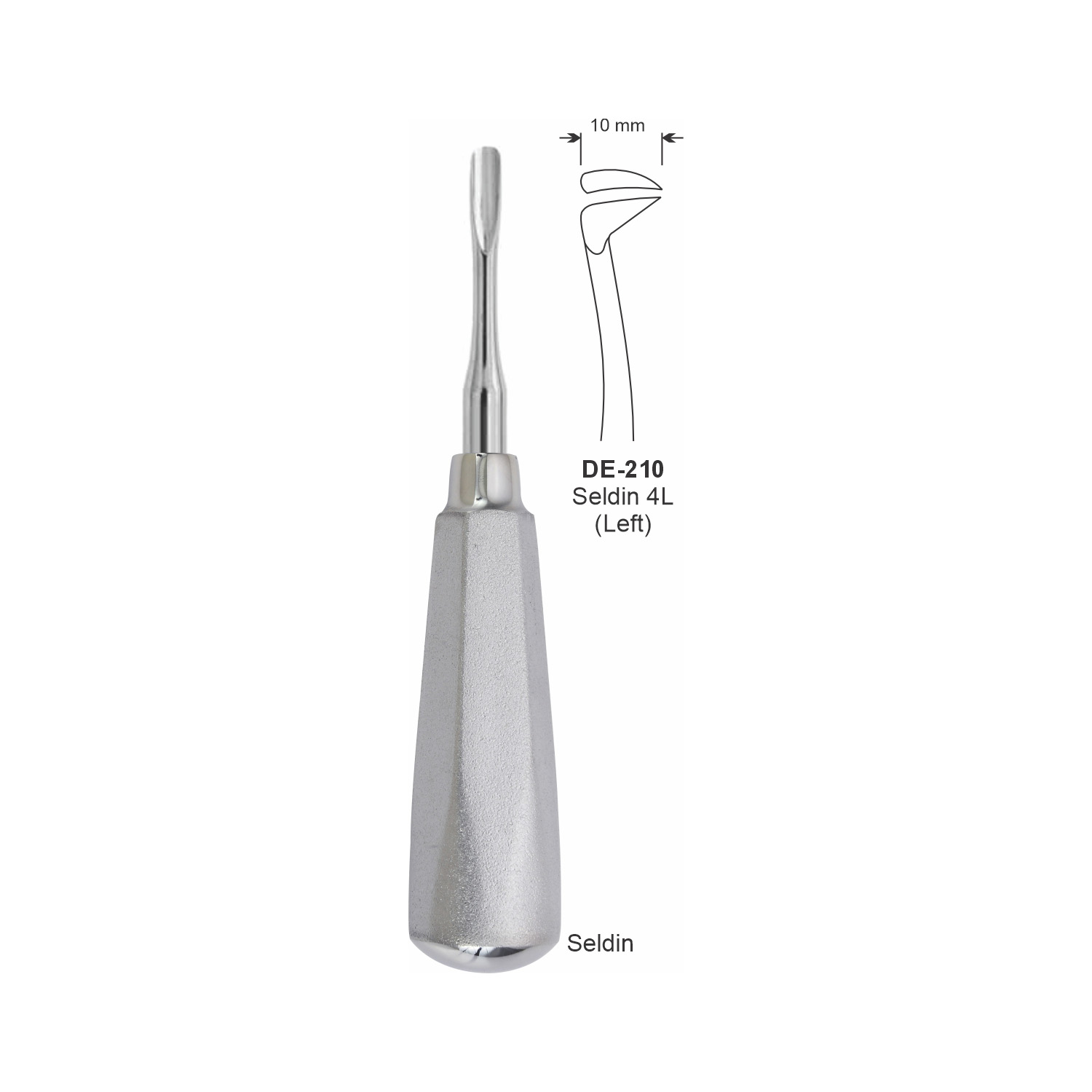 Seldin-wortelheffer 4L links, 10 mm, breed handvat