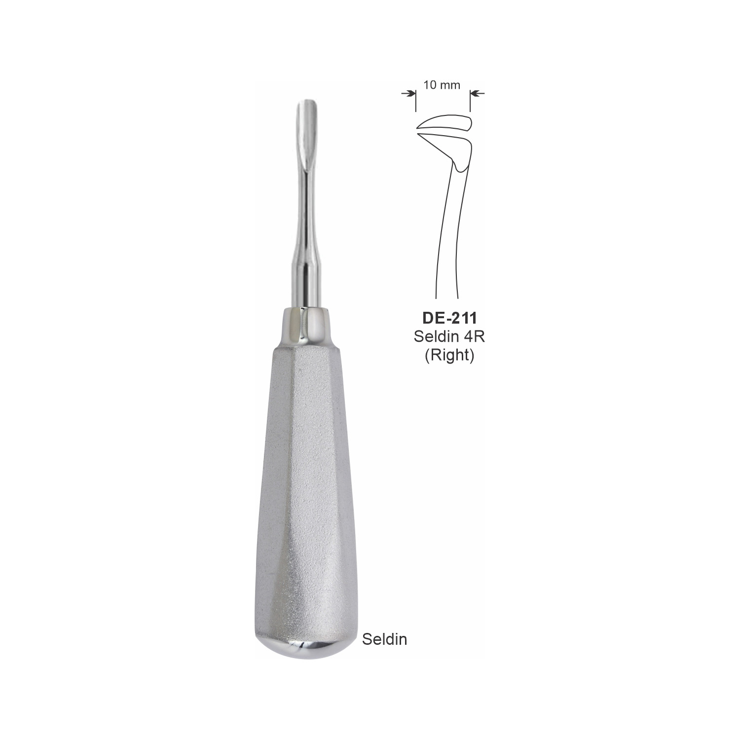 Seldin-wortelheffer 4R rechts, 10 mm, breed handvat
