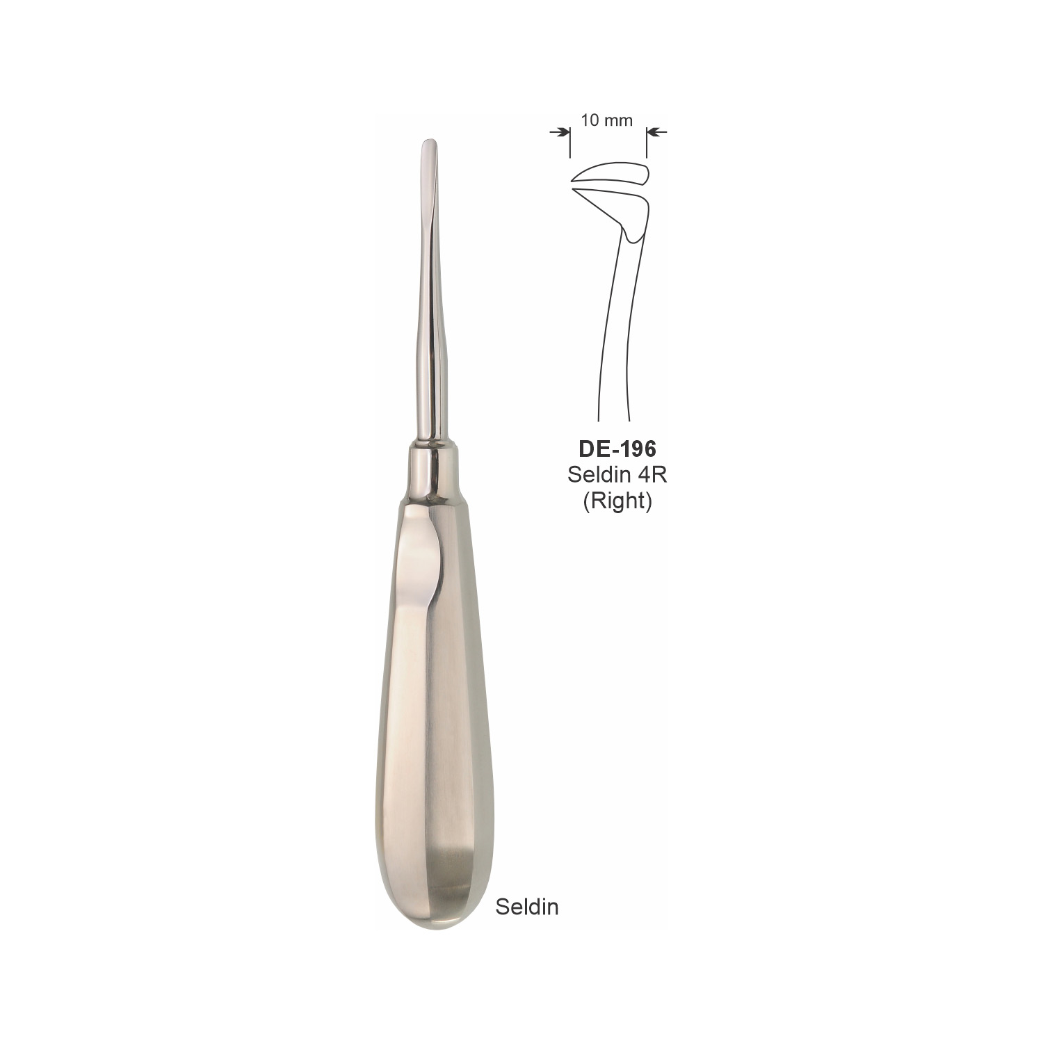 Seldin-wortelheffer 4R rechts, 10 mm, slank handvat
