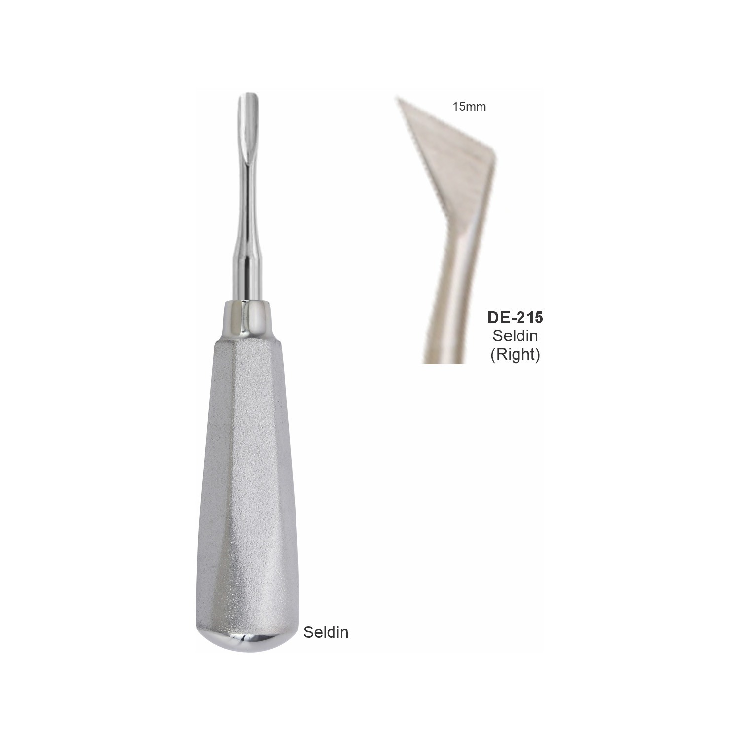 Seldin-wortelheffer rechts, 15 mm, breed handvat