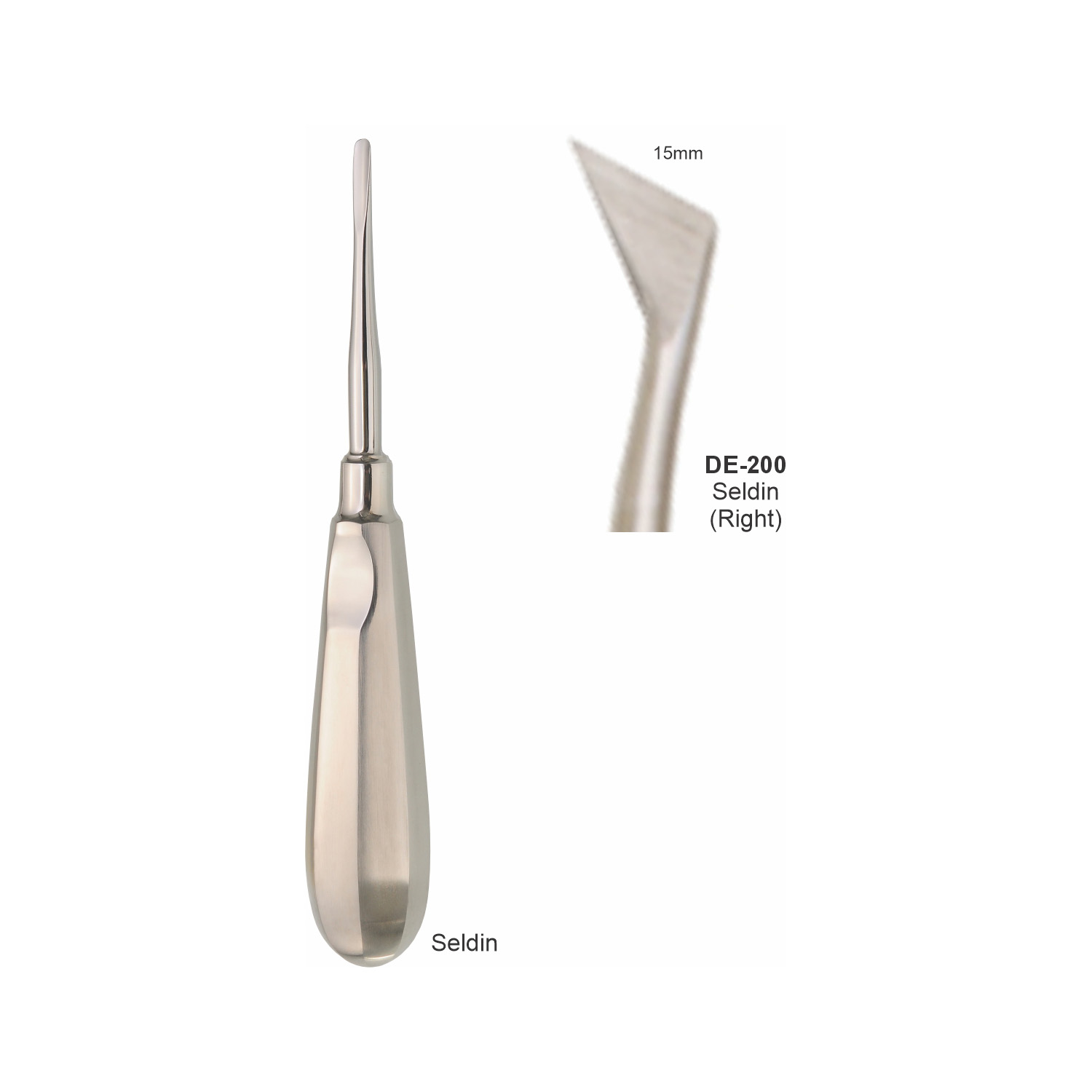 Seldin-wortelheffer rechts, 15 mm, slank handvat