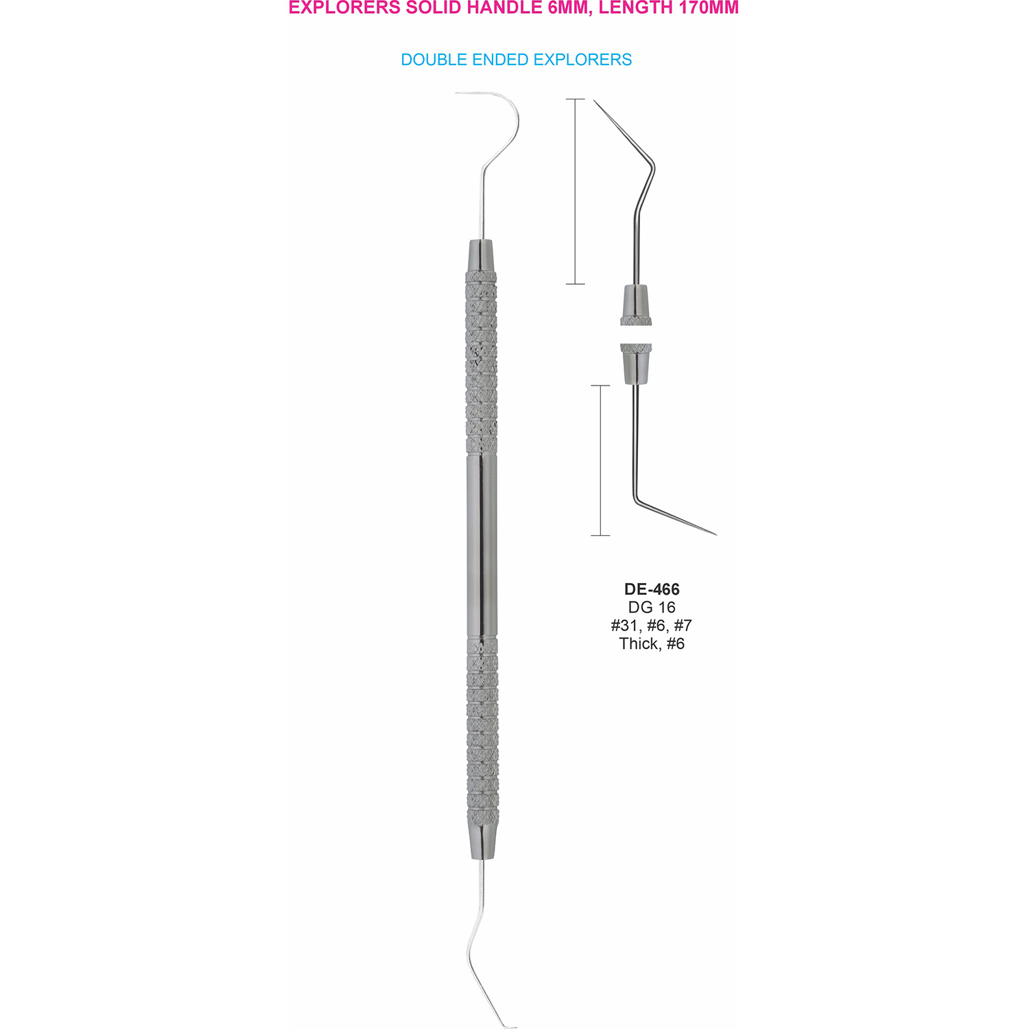 Sonde DG16 #31, #6, #7, dik #6, massief handvat 6 mm, 170 mm