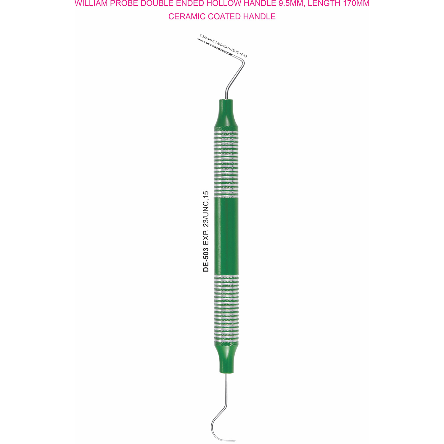 Sonde dubbelzijdig 23/UNC-15, gekleurd hol handvat 9,5 mm, 170 mm