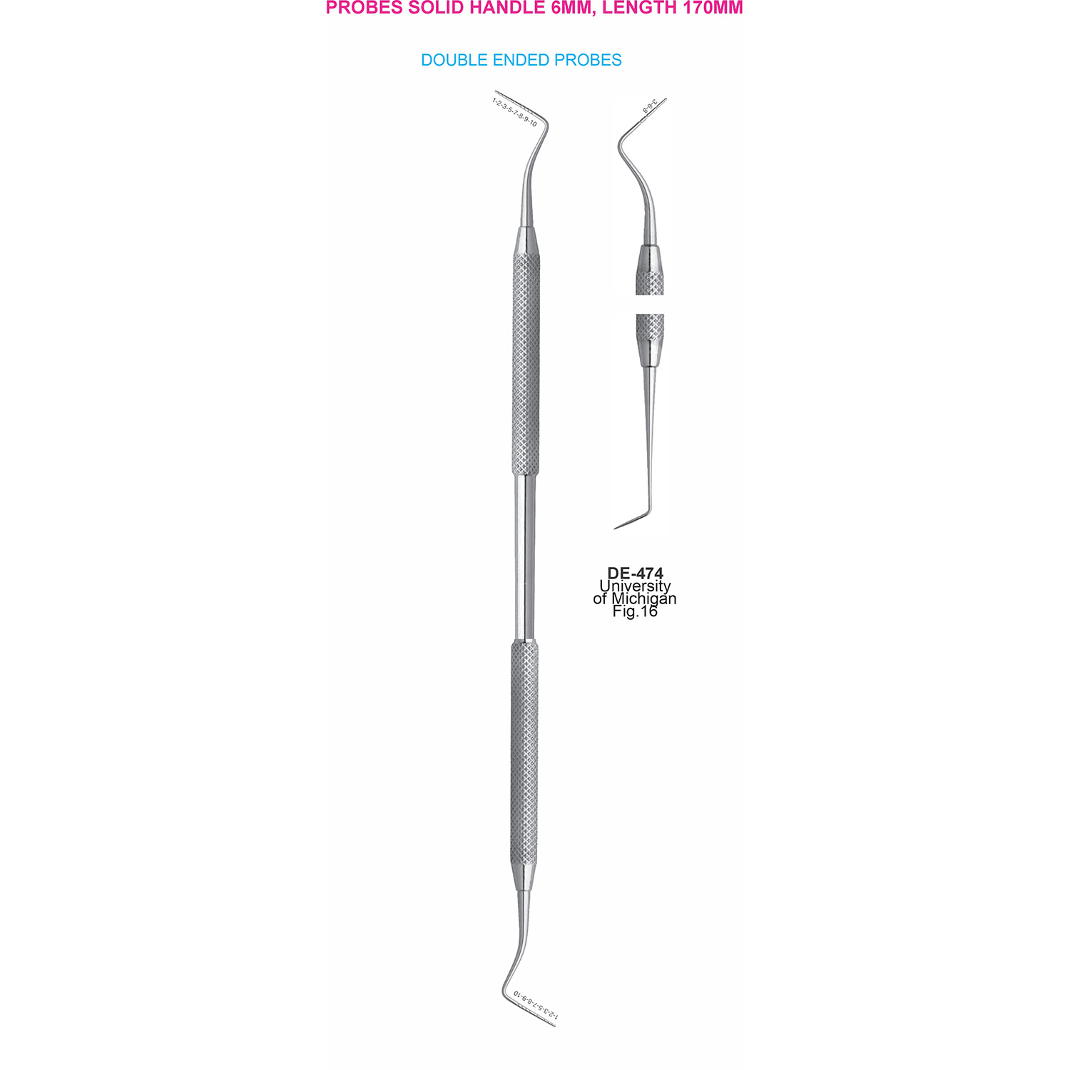 Sonde dubbelzijdig Michigan/fig. 16, massief handvat 6 mm, 170 mm