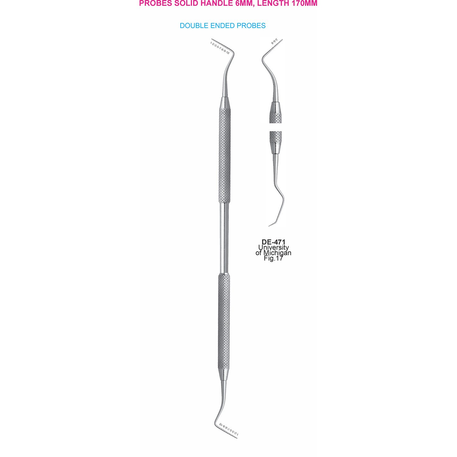 Sonde dubbelzijdig Michigan/fig. 17, massief handvat 6 mm, 170 mm