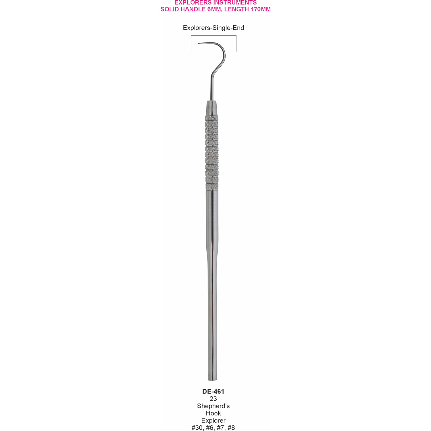 Sonde herdersstaf #30, #6, #7, #8, massief handvat 6 mm, 170 mm