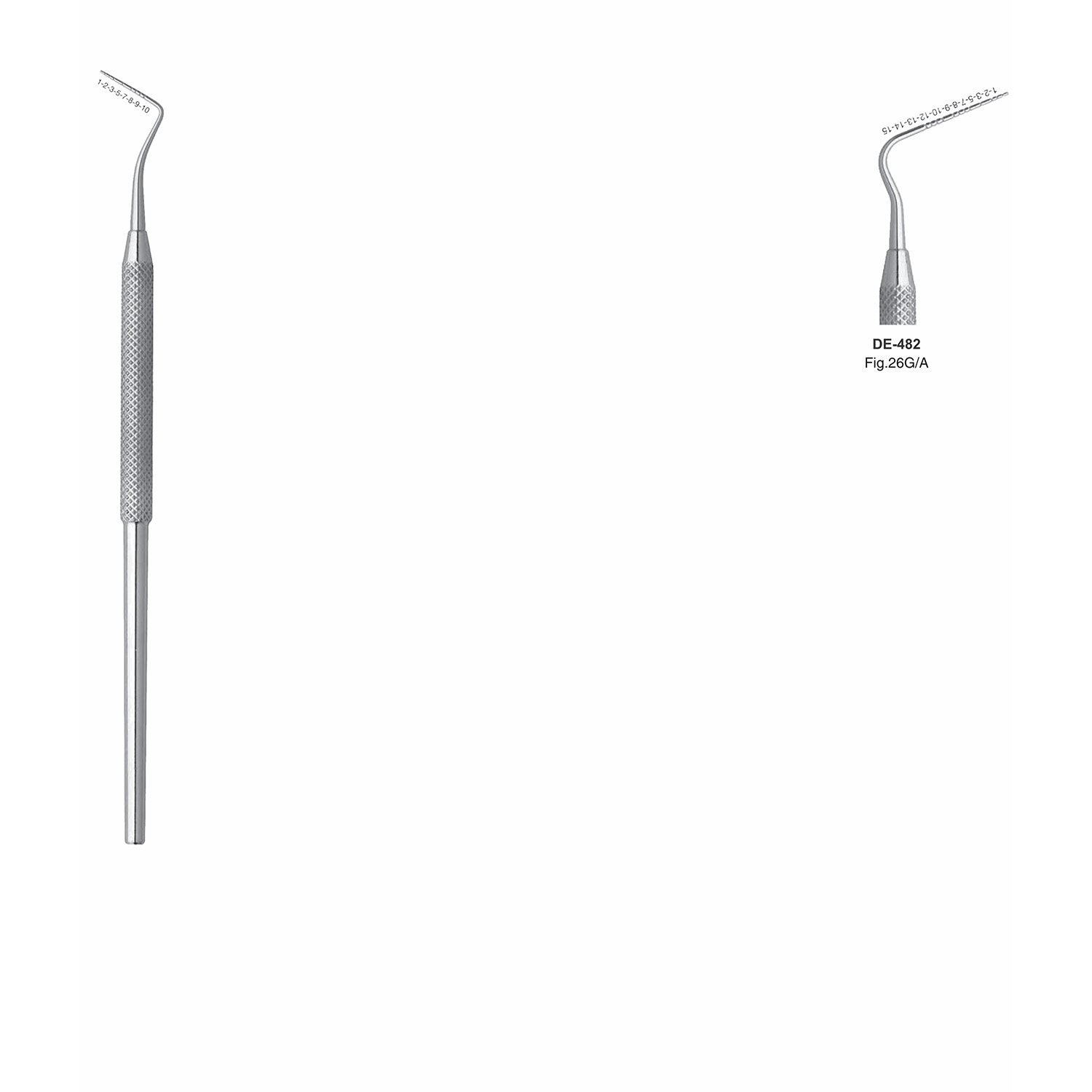 Spitse sonde enkelzijdig fig. 26G/A, massief handvat 6 mm, 150 mm
