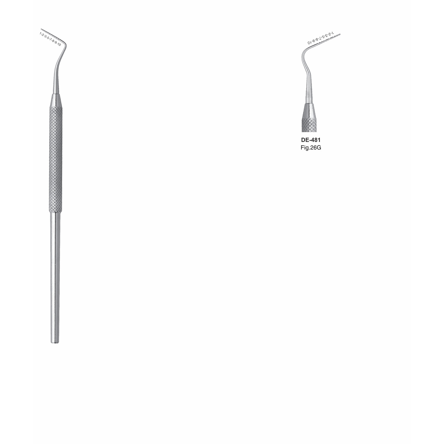 Spitse sonde enkelzijdig fig. 26G, massief handvat 6 mm, 150 mm